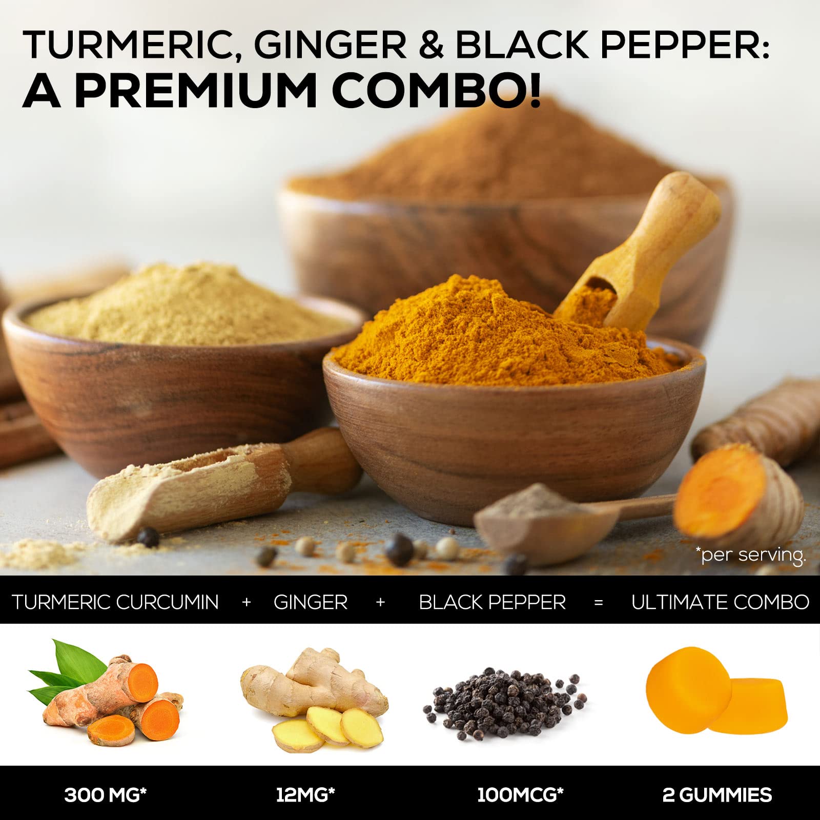 Turmeric Ginger Gummies - Vegan Turmeric Curcumin Gummy with 95% Curcuminoids Nature's Nutrition