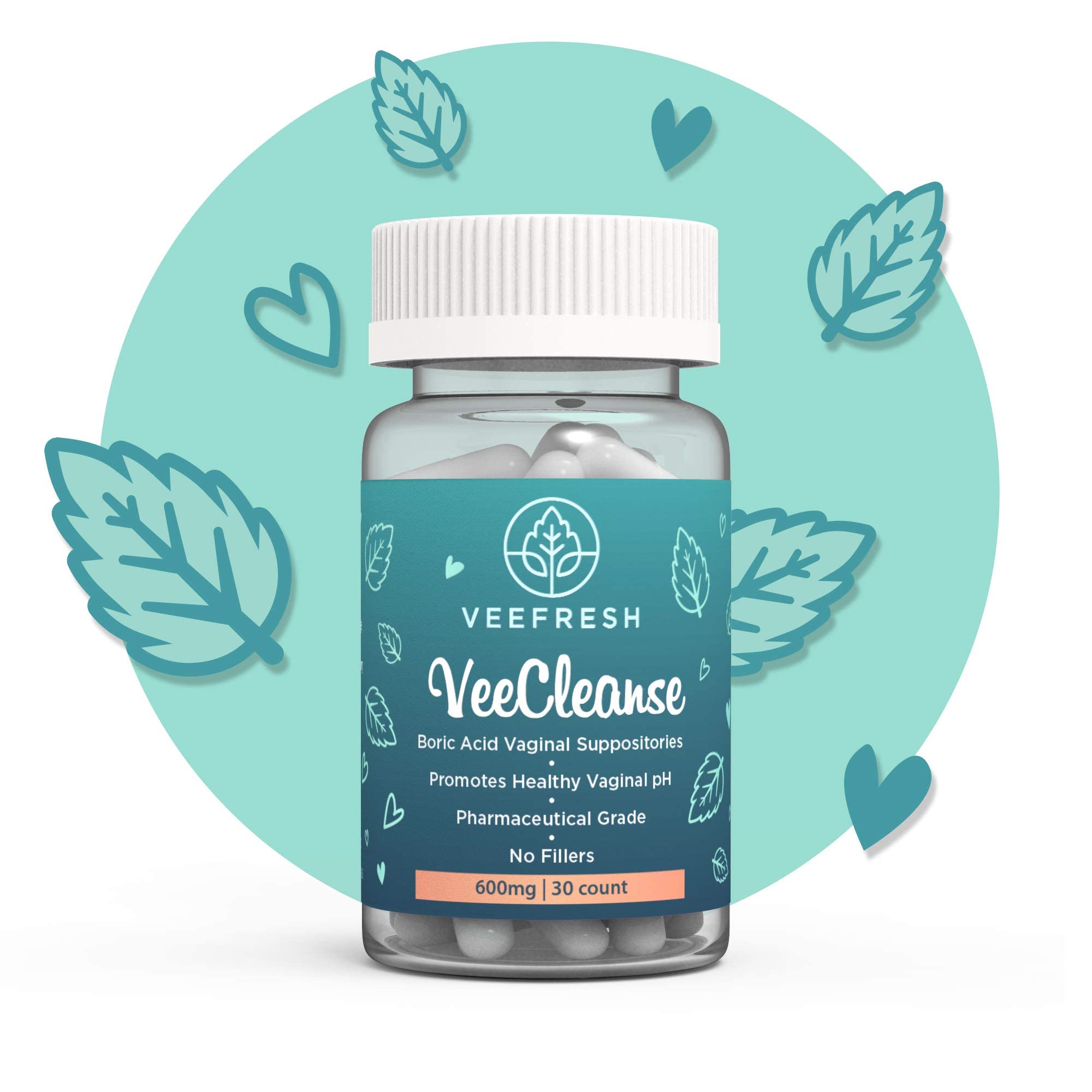 VeeFresh - VeeCleanse Boric Acid Vaginal Suppositories - Vaginal pH Balance Suppositories VeeFresh