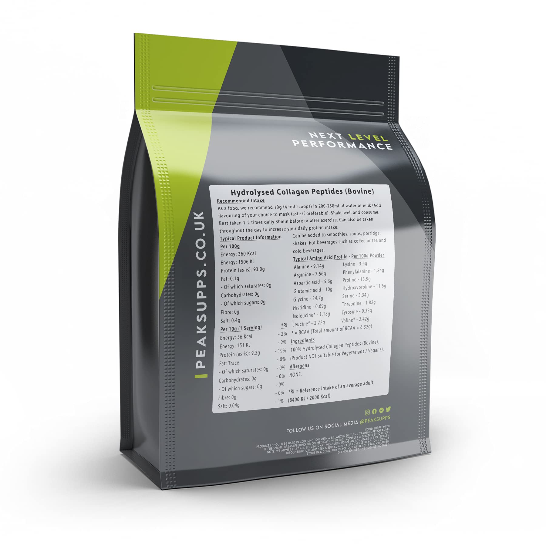 Grass Fed Collagen Powder | Pure Hydrolysed Bovine Protein Peptides (1Kg) Peak Supps