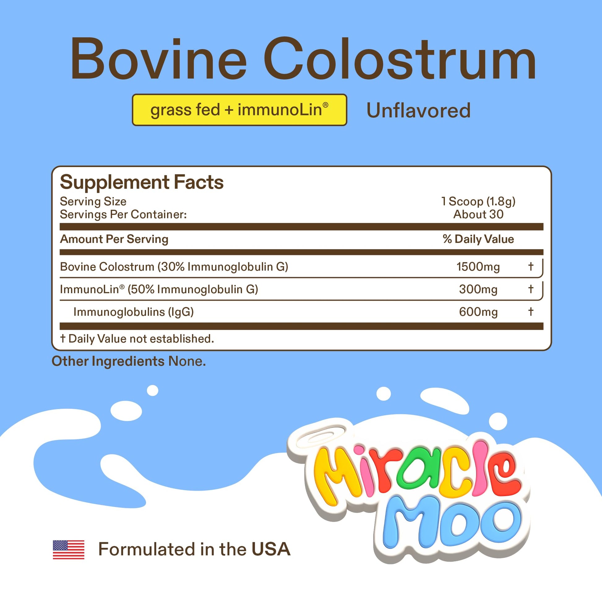 Colostrum Supplement for Gut Health, Hair Growth, Beauty and Immune Support Miracle Moo