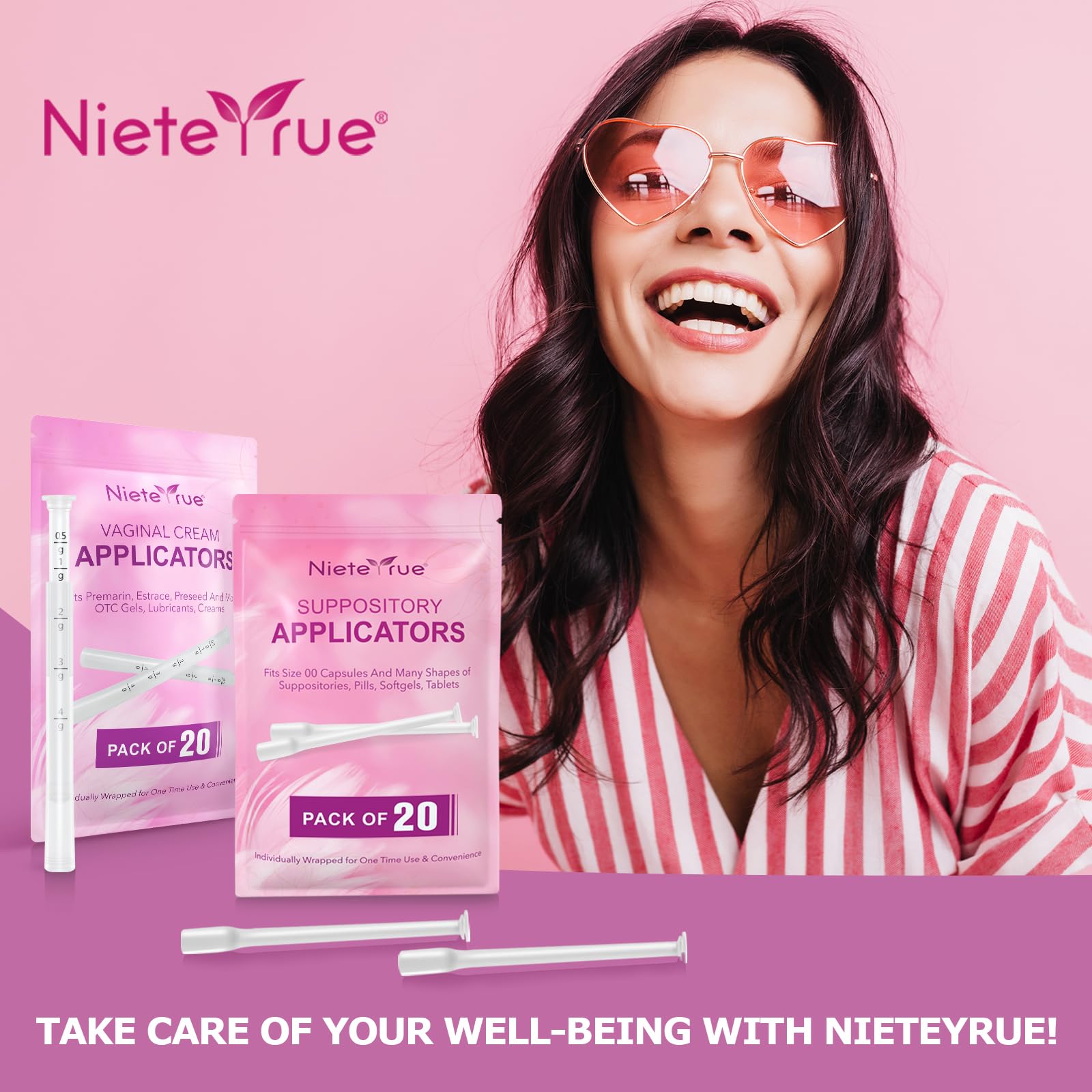 Nieteyrue (40 Packs) Disposable Vaginial Applicators Individually Wrapped Hygienic Fit Nieteyrue