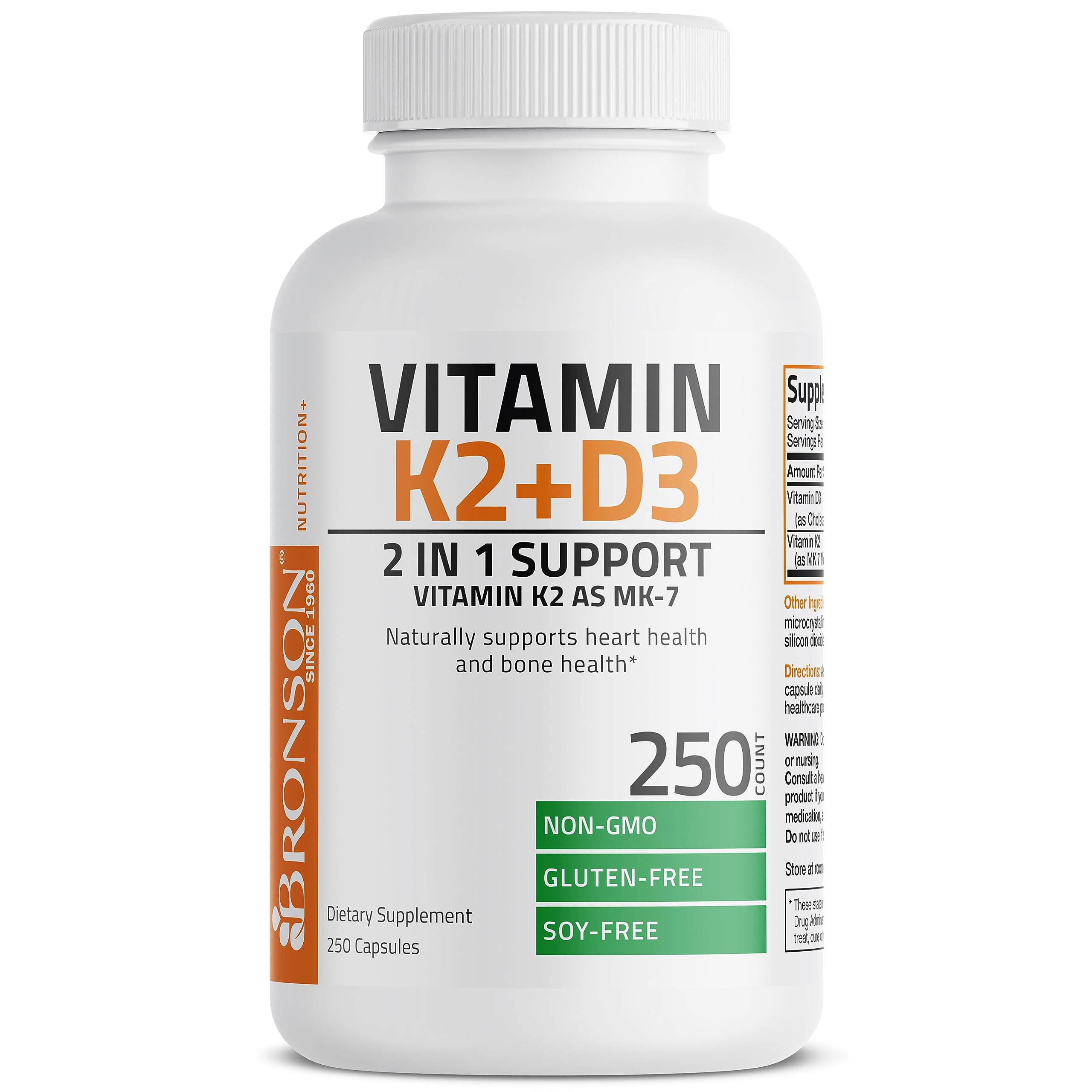 Bronson Vitamin K2 (MK7) with D3 Supplement Bone and Heart Health Non-GMO Bronson