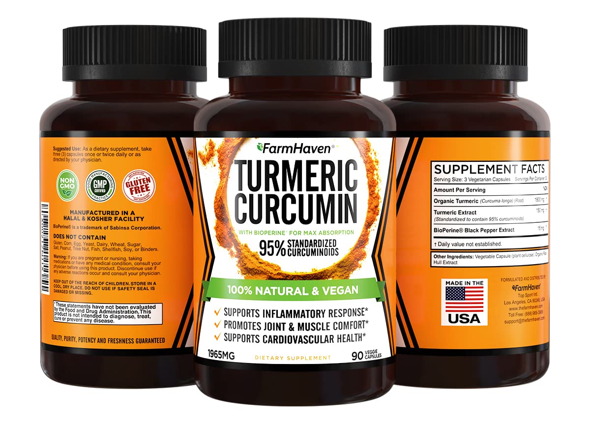 Turmeric Curcumin with BioPerine Black Pepper & 95% Curcuminoids, 1965mg, Maximum FarmHaven