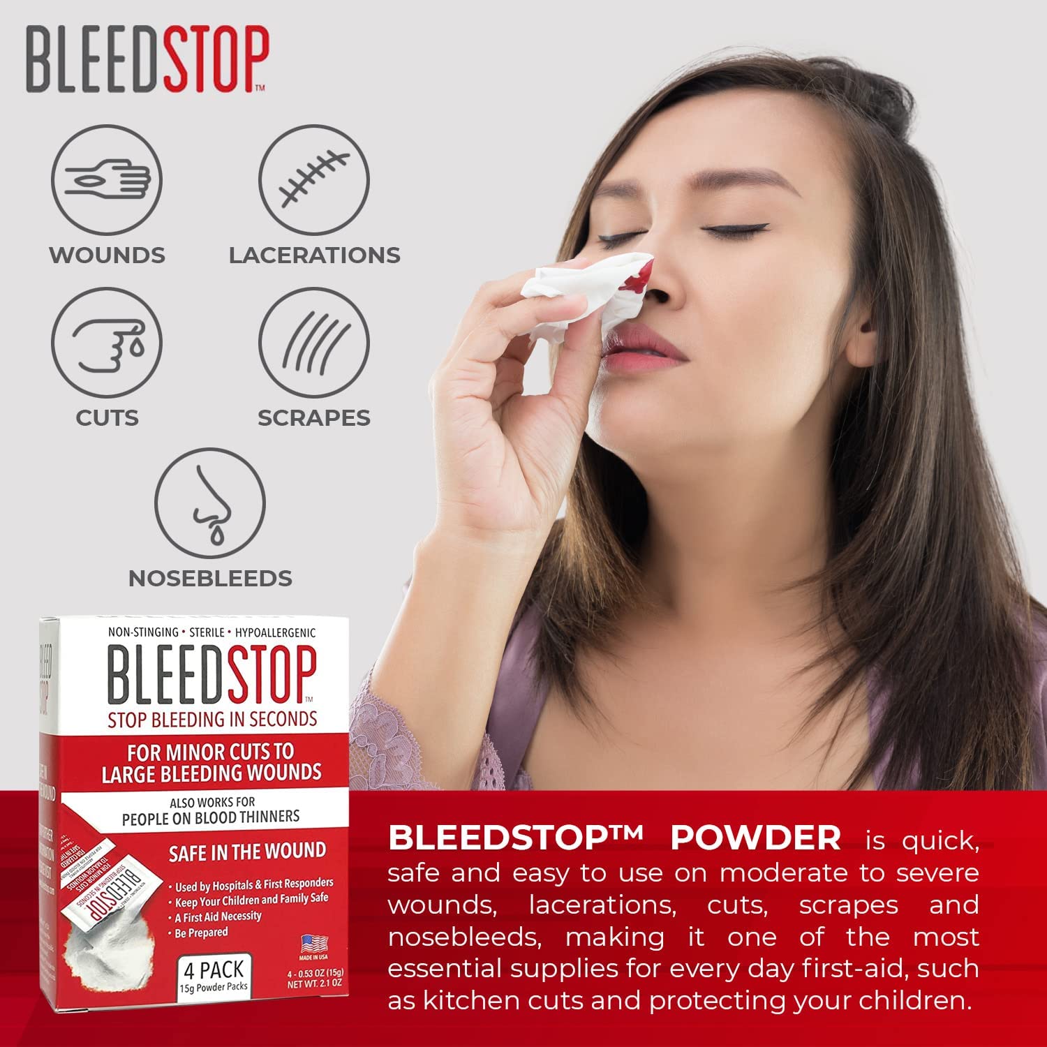 BleedStop™ First Aid Powder for Blood Clotting, Trauma Kit, Blood Thinner BleedStop