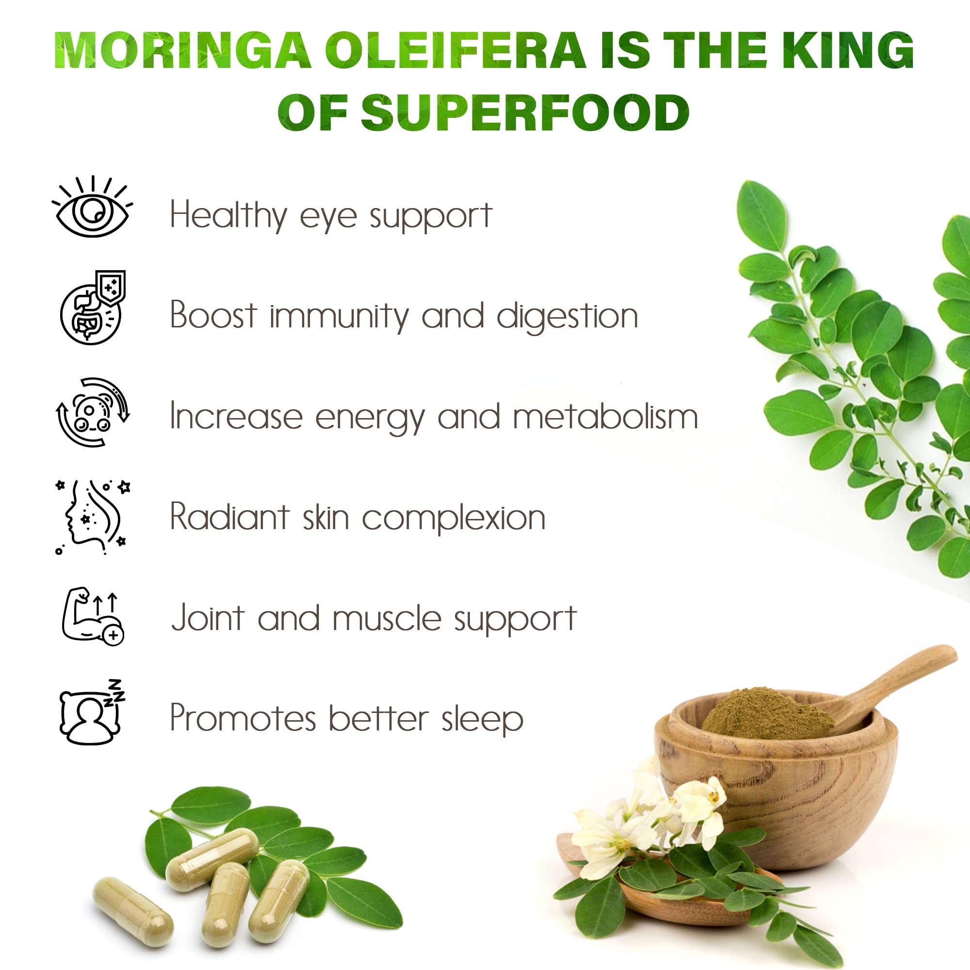 Moringa Capsules| Moringa Oleifera |10,000mg| 300 Capsules| 100% Pure| Non-GMO FitVitality
