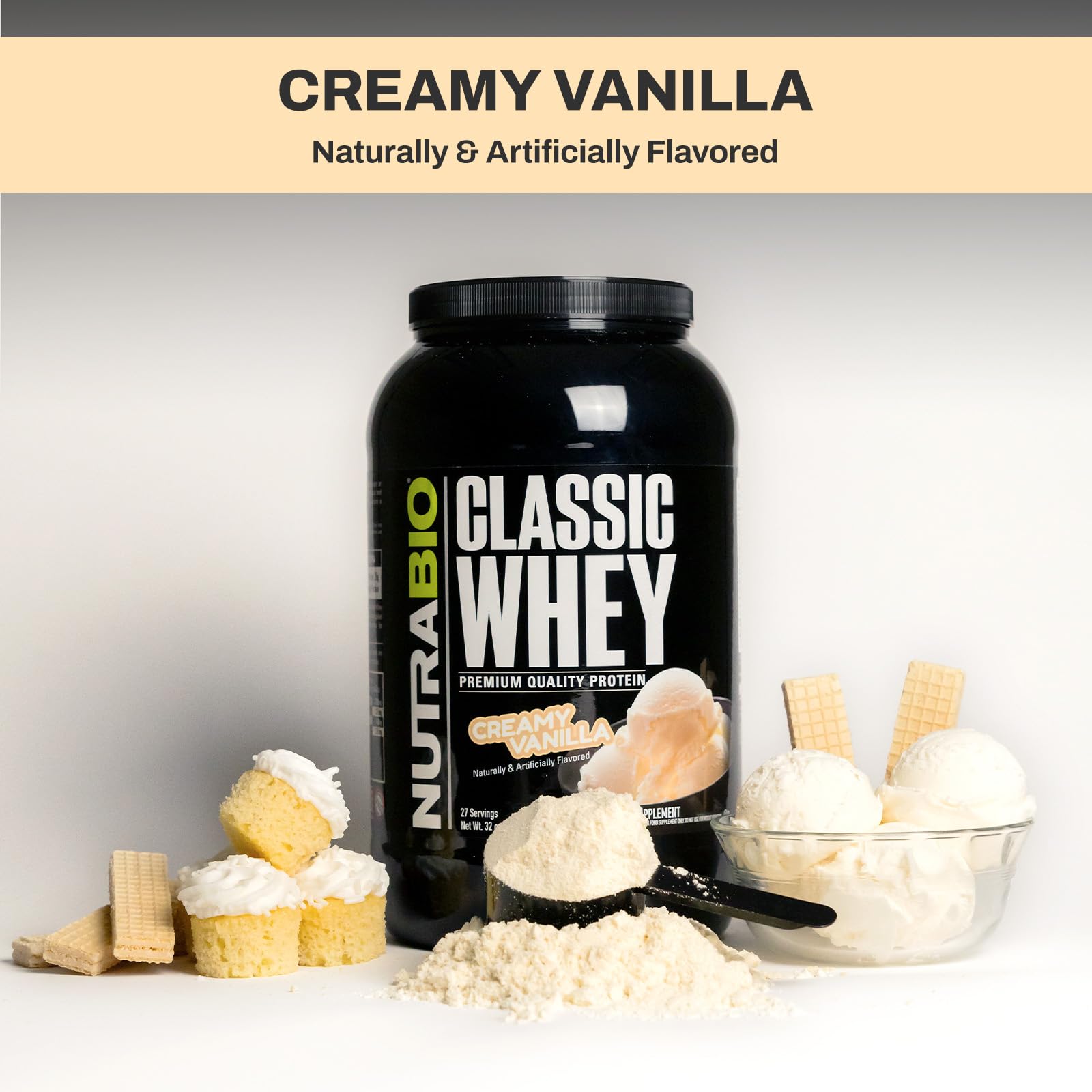 NutraBio Classic Whey Protein Powder- 25G of Protein Per Scoop - Full-Spectrum Amino NutraBio