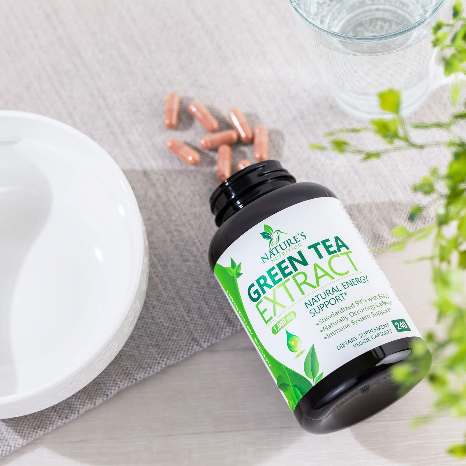 Green Tea Extract Capsules 1000mg 98% Standardized EGCG - 3X Strength for Natural Nature's Nutrition