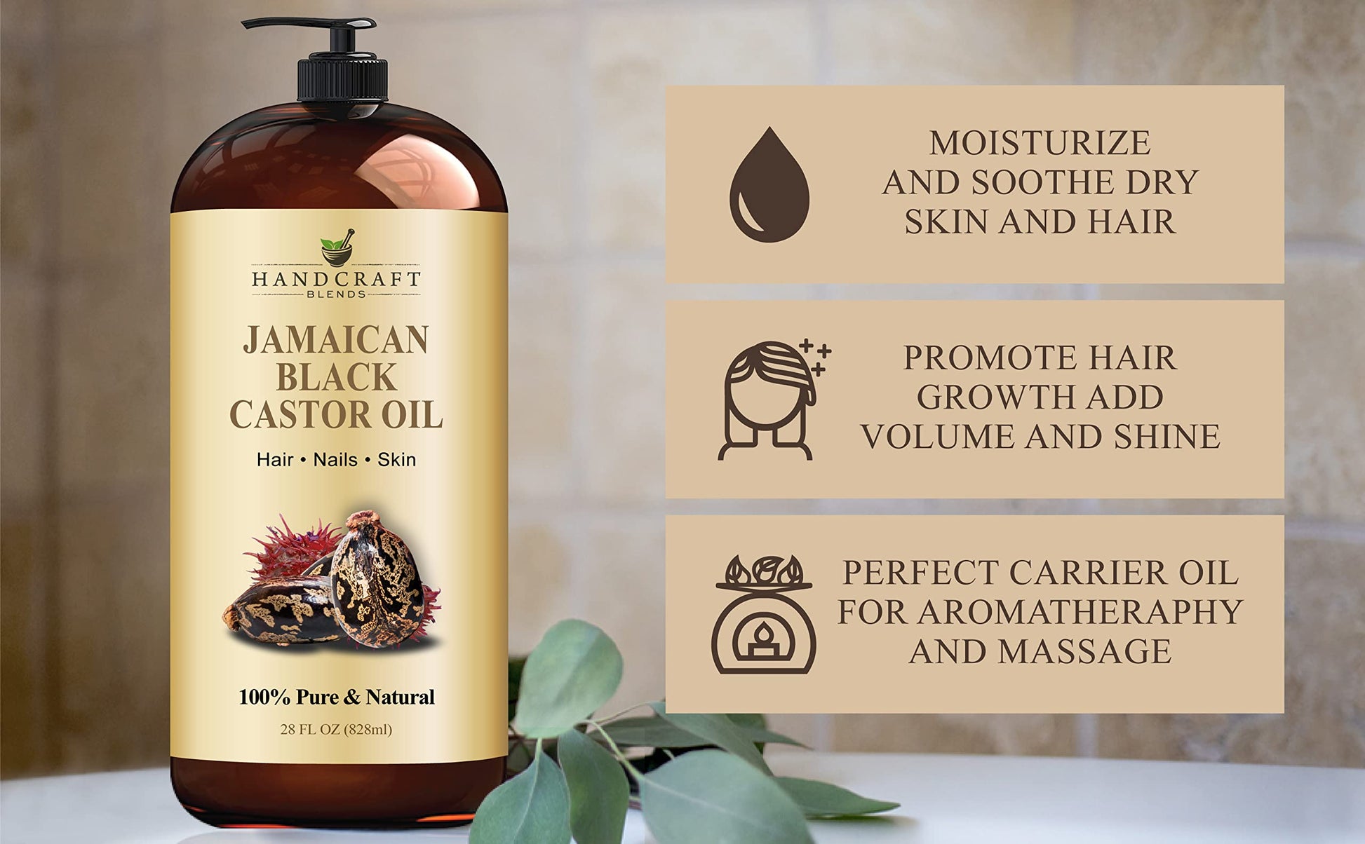 Handcraft Blends Jamaican Black Castor Oil for Hair Growth, Eyelashes and Eyebrows Handcraft Blends