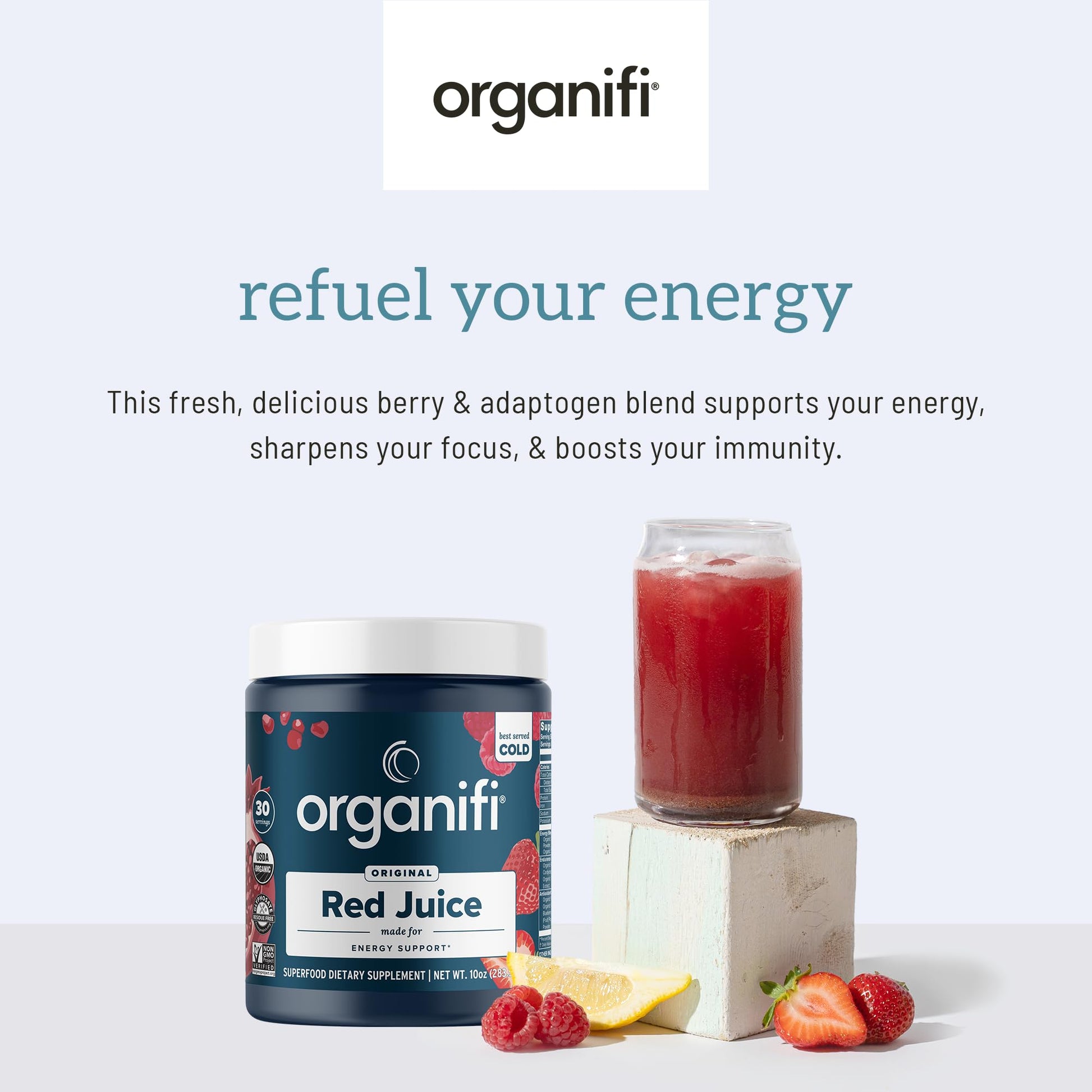 Organifi Red Juice - Natural Superfood Energy Boost - High in Antioxidants - Sweet-Berry Organifi