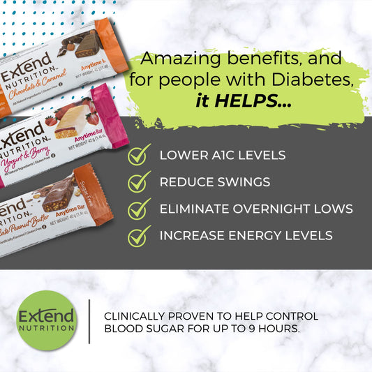Extend Nutrition Diabetic Snacks for Sugar Control, Low Carb, Low Sugar, Low Calorie Snacks Extend Bar