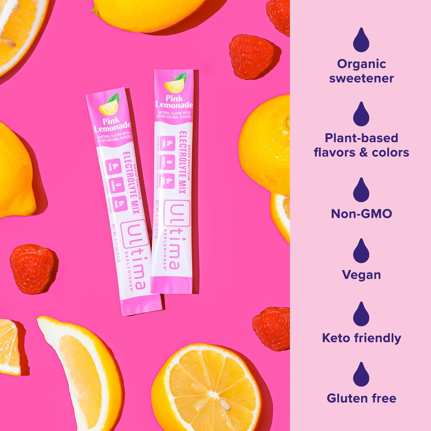 Ultima Replenisher Daily Electrolyte Drink Mix – Pink Lemonade, 20 Stickpacks – Hydration Ultima Replenisher