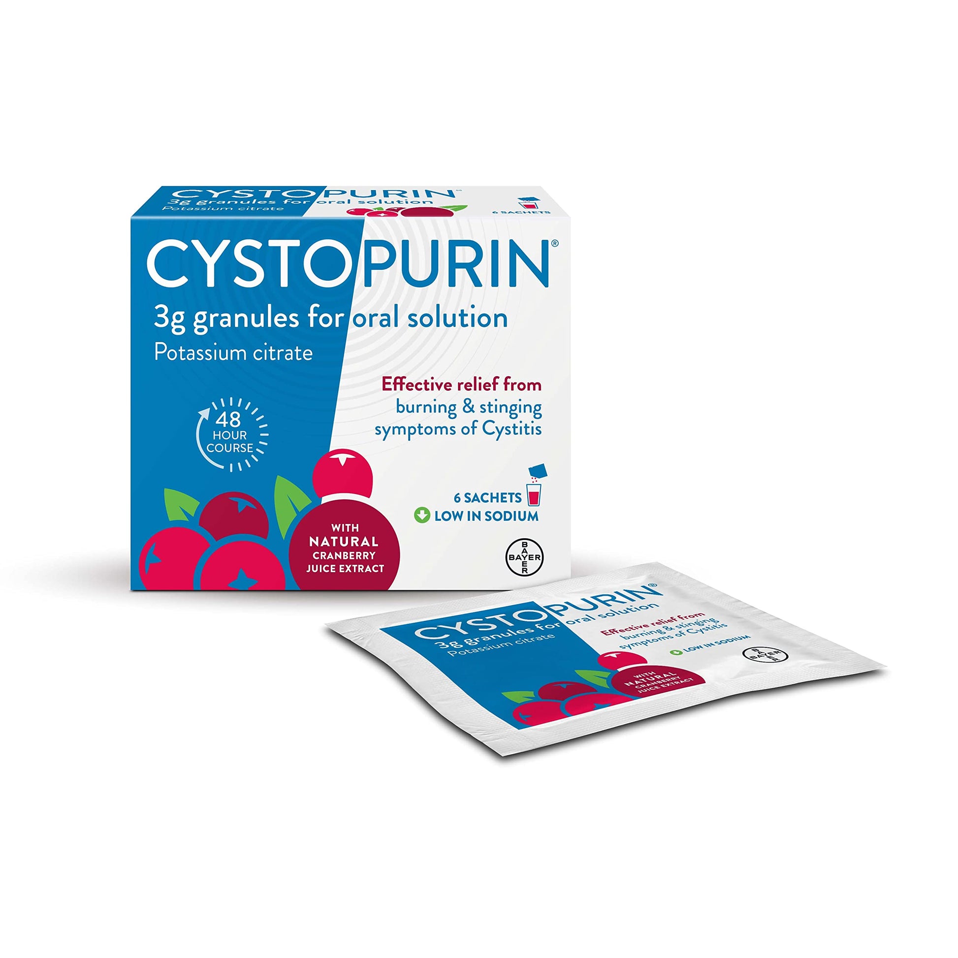 Cystopurin Cystitis Relief, Cranberry Flavour and Low in Sodium, 6 Sachets Cystopurin