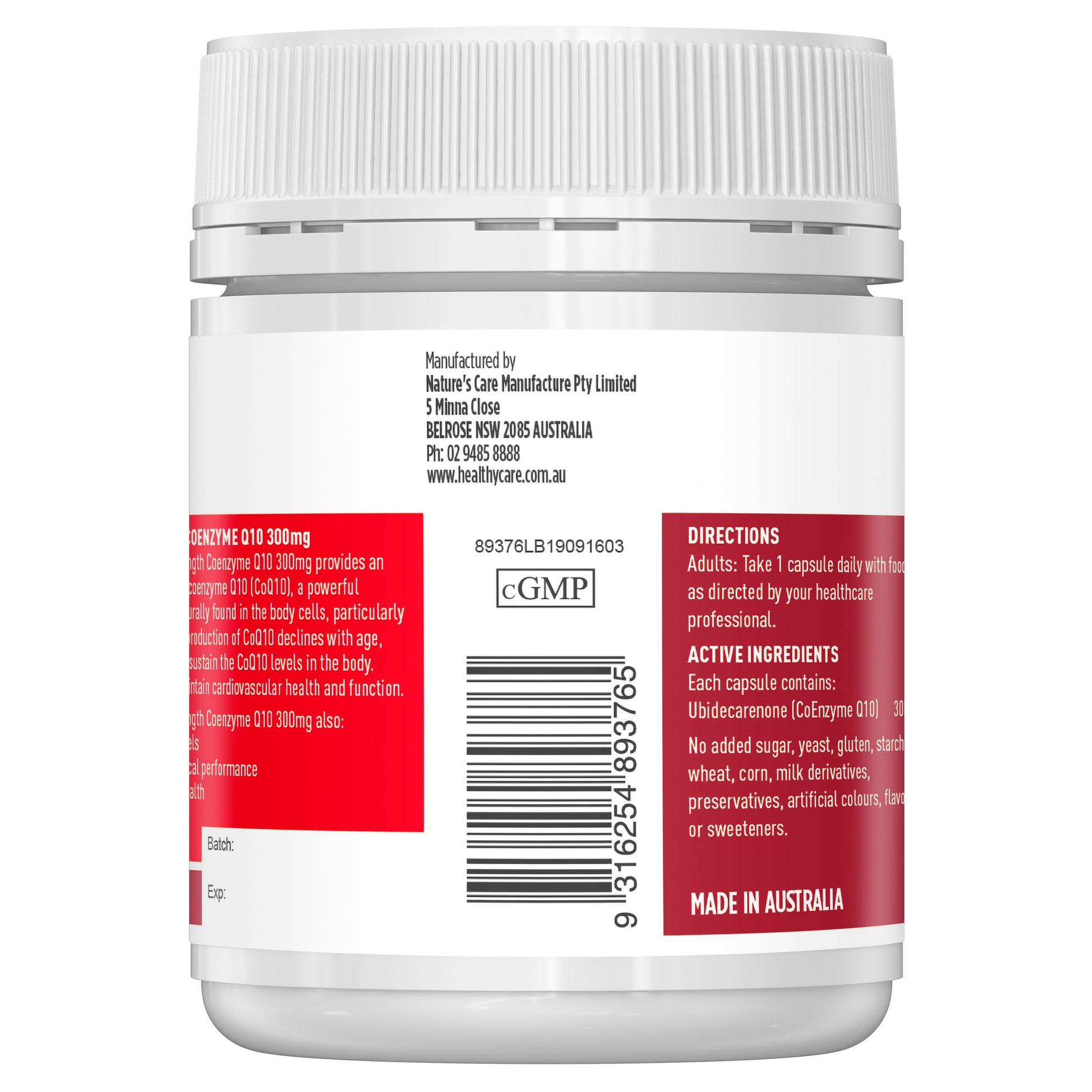 Healthy Care Ultra Strength 300mg Co Enzyme Q10 Capsules, Red, 60 Count | Supports Healthy Care