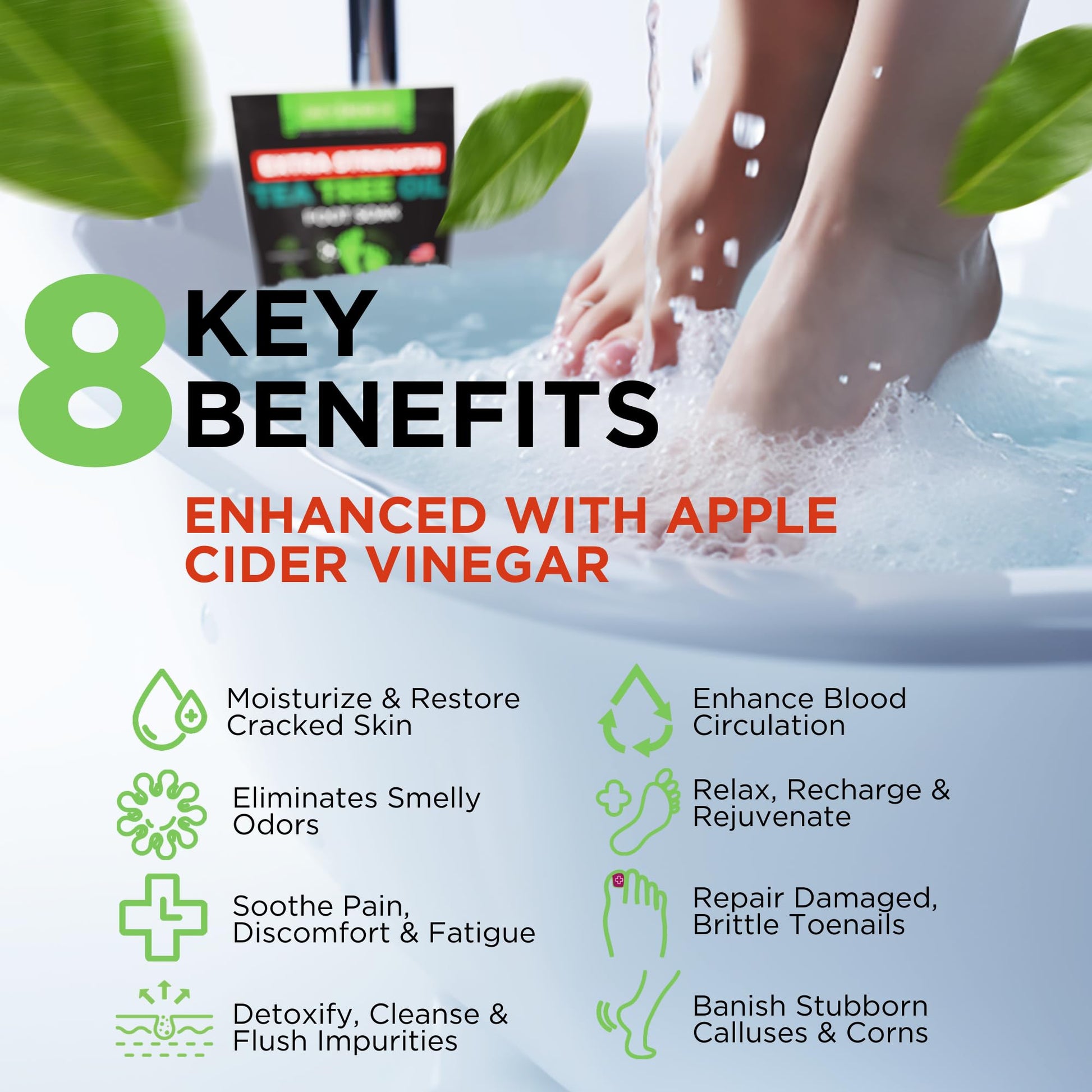 EXTRA STRENGTH Tea Tree Oil Foot Soak with Epsom Salt - Made in USA - for Toenails DAILY REMEDY