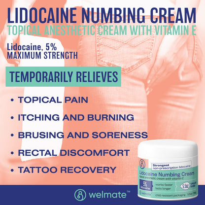WELMATE | 5% Lidocaine | Numbing Cream Maximum Strength | Topical Anesthetic