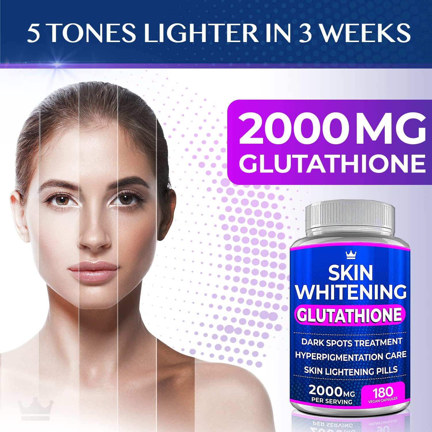 Glutathione Whitening Pills - 180 Capsules 2000mg Glutathione - Effective Skin Lightening NORTHERN CROWN COSMETICS