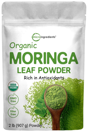 Organic Moringa Oleifera Leaf Powder for Hair, 2 Pounds, Rich in Antioxidants and Immune 