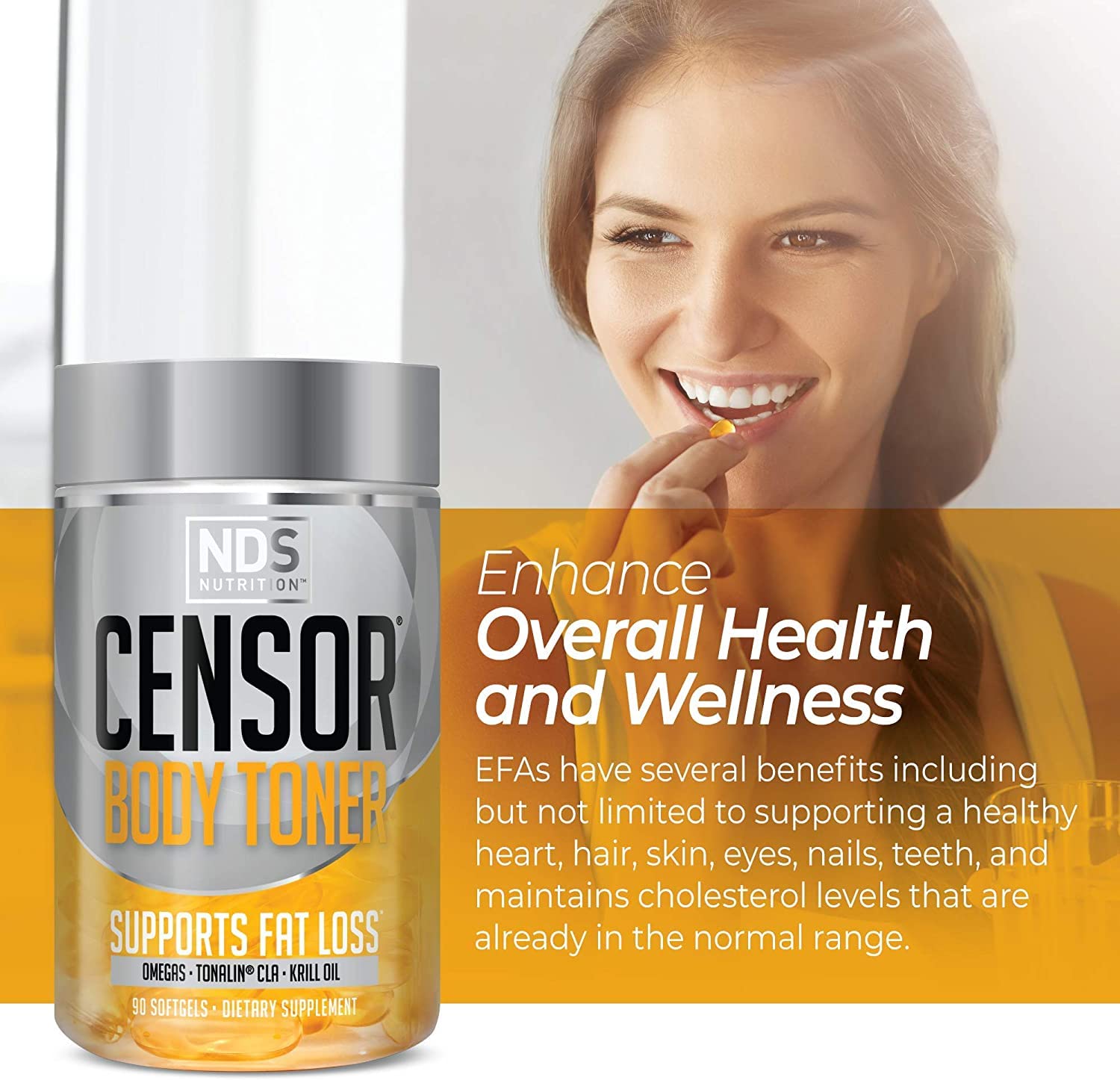 Censor NDS Nutrition Fat Loss and Body Toner with CLA, Fish Oil, Safflower and Omega 3-6-9 Blend Censor