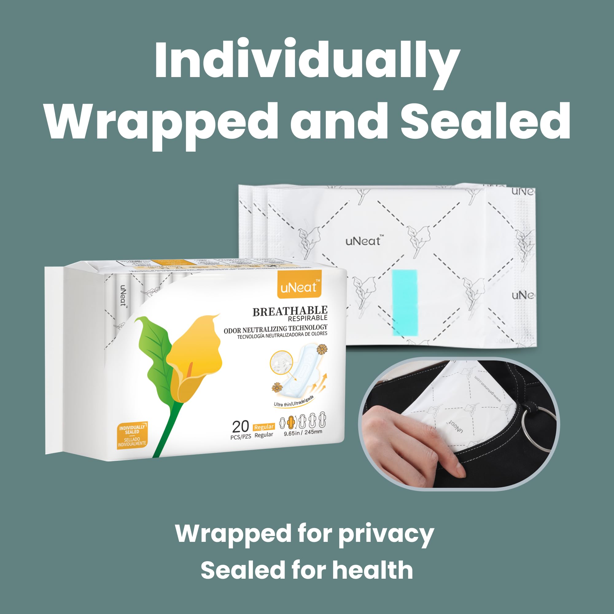 uNeat Regular with Wings Ultra-Thin Sanitary Pads for Women and Teen, Unscented, Eliminates Odor uNeat
