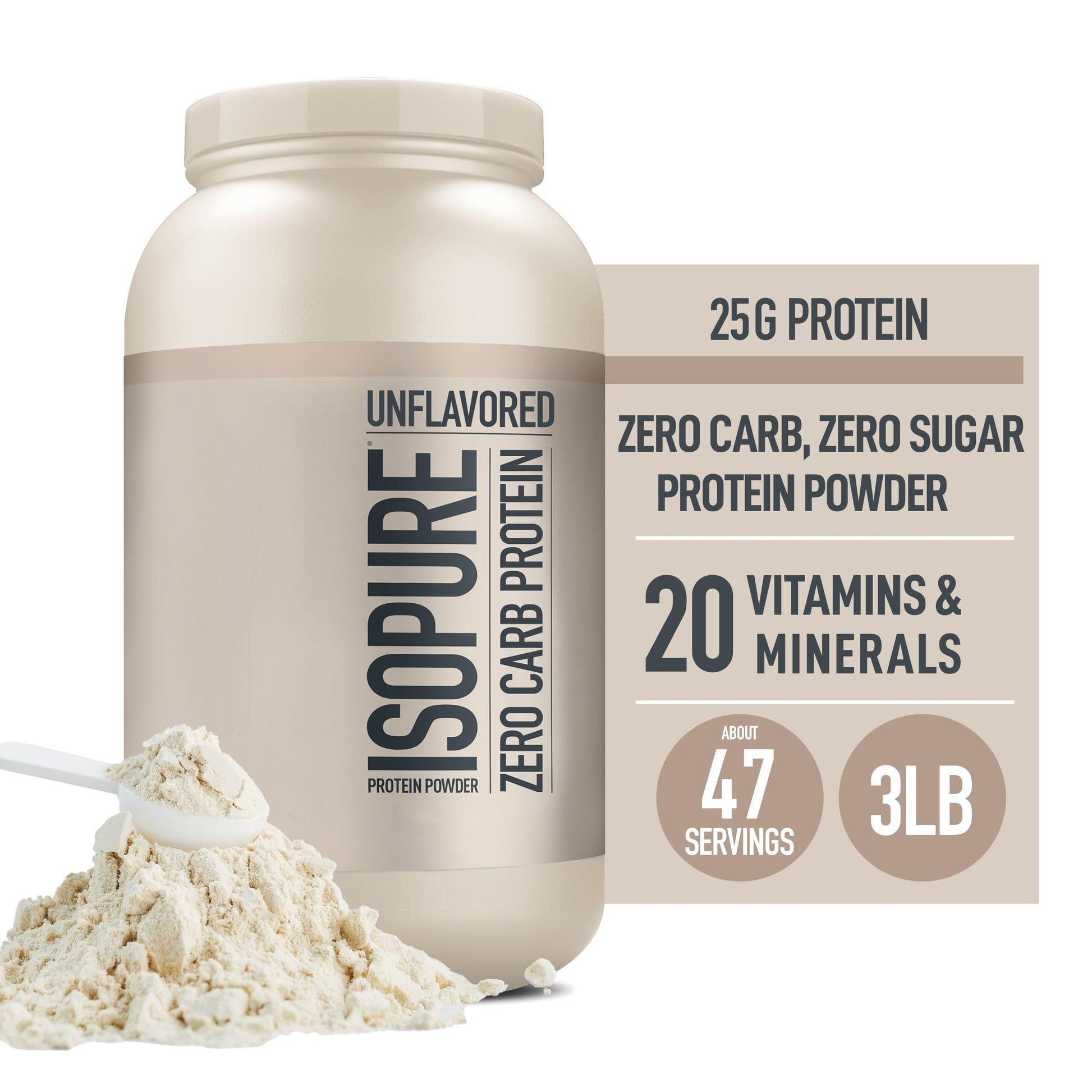Isopure Unflavored Protein, 25g Whey Isolate, Zero Carb & Keto Friendly, 47 Servings Isopure