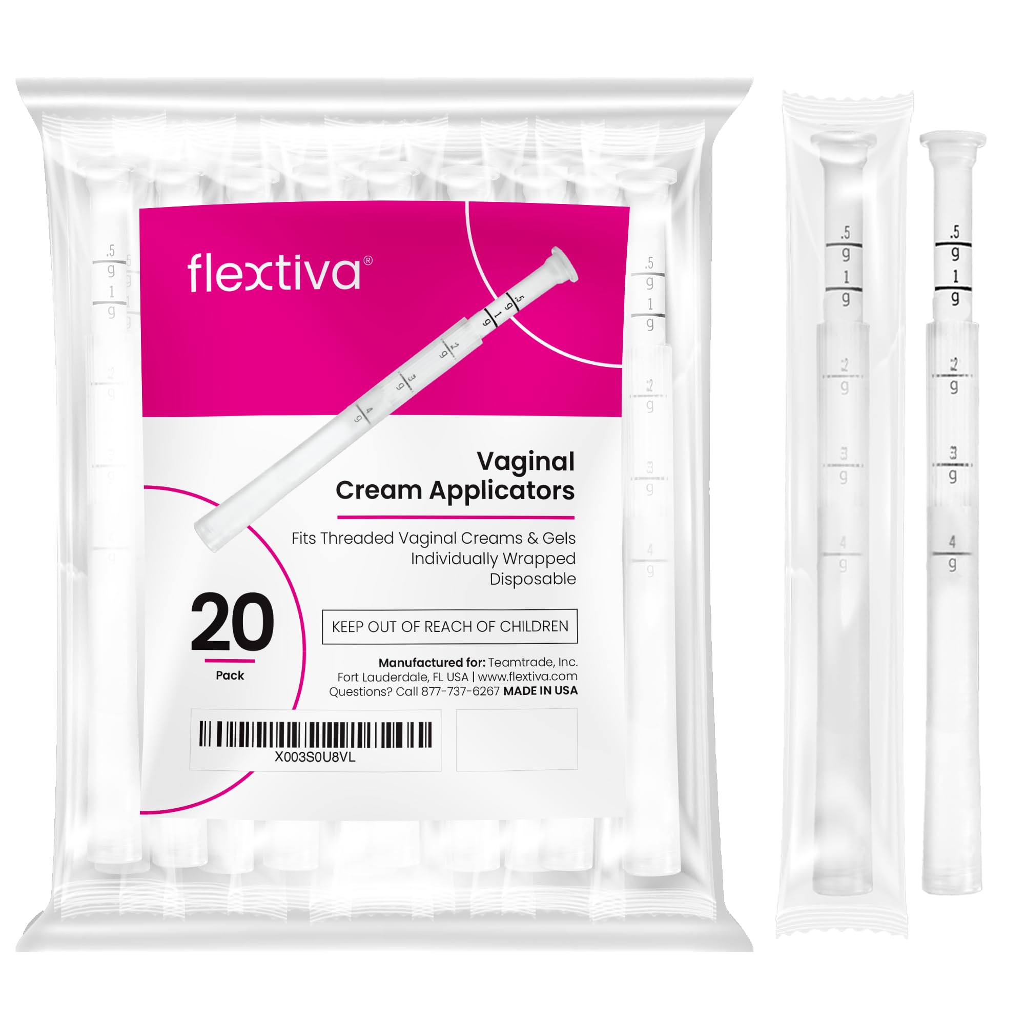 Flextiva Disposable Plastic Vaginal Cream Applicators - Threaded End to Fit OTC Gel or Cream Products