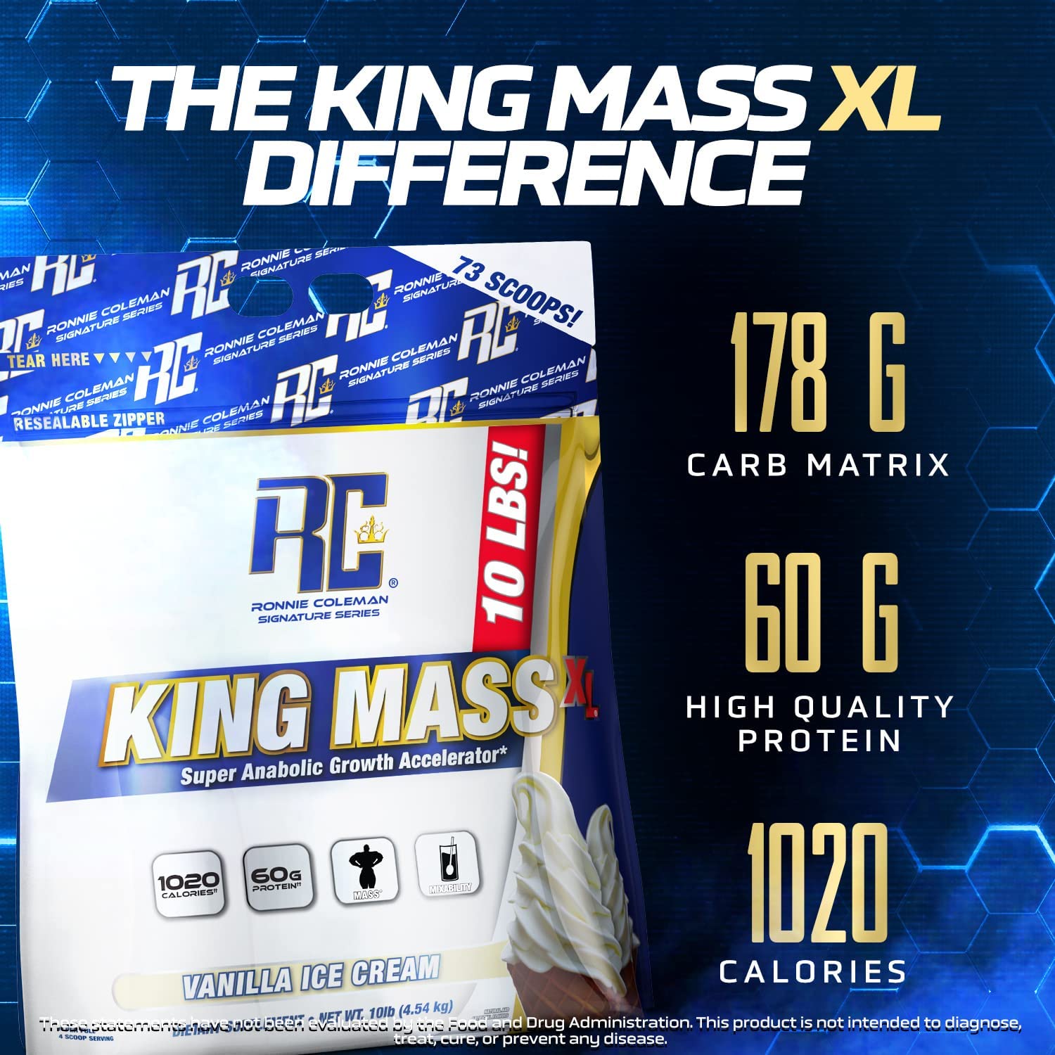 Ronnie Coleman Signature Series King Mass XL Mass Gainer Protein Powder, Muscle Ronnie Coleman Signature Series
