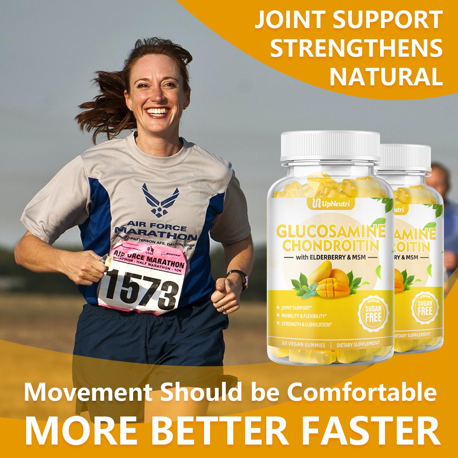 Sugar Free Glucosamine Chondroitin Gummies, Extra Strength 1500mg Glucosamine UPNEUTRI