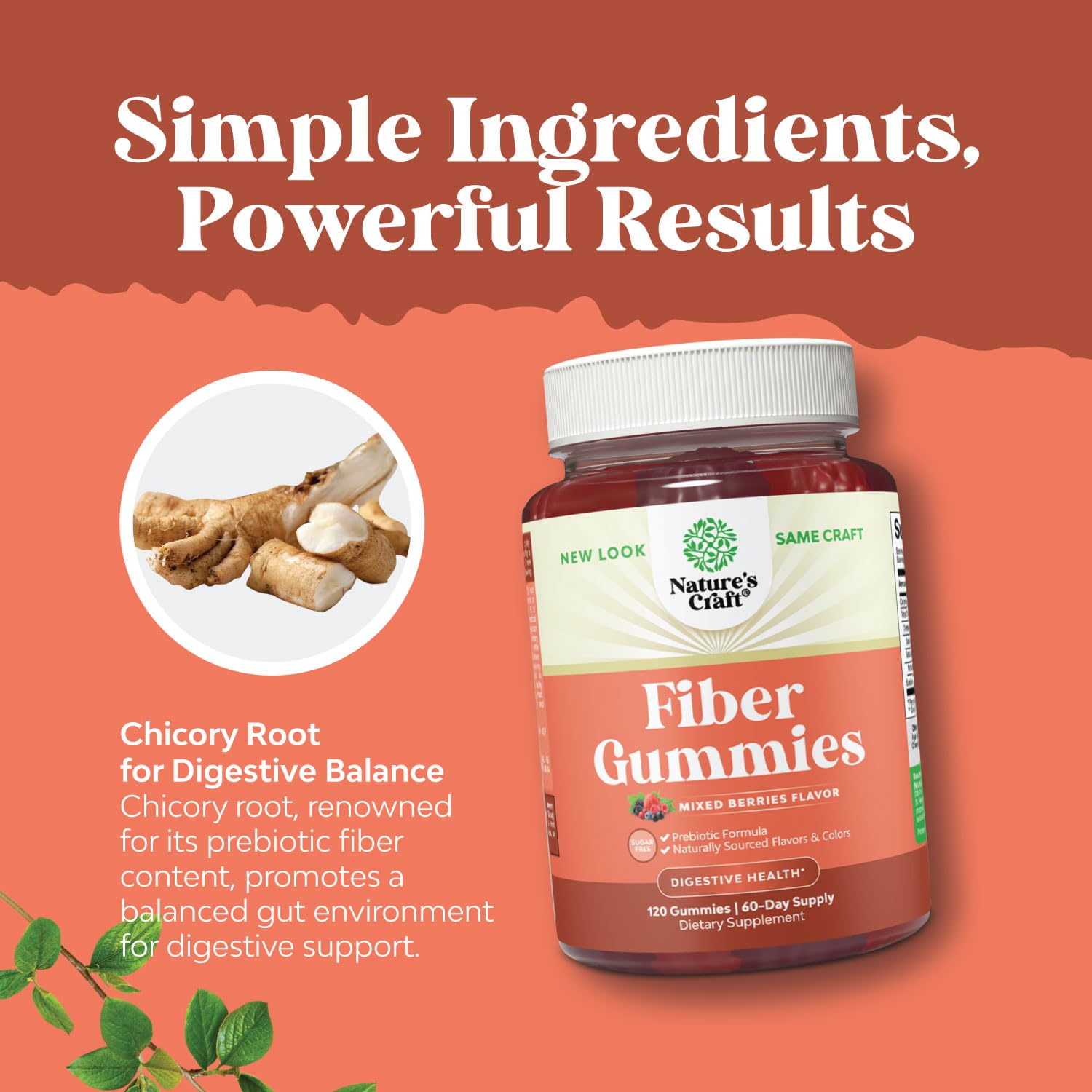 Sugar Free Fiber Gummies for Adults - High Fiber Supplement Gummies Vitamins for Adults Natures Craft