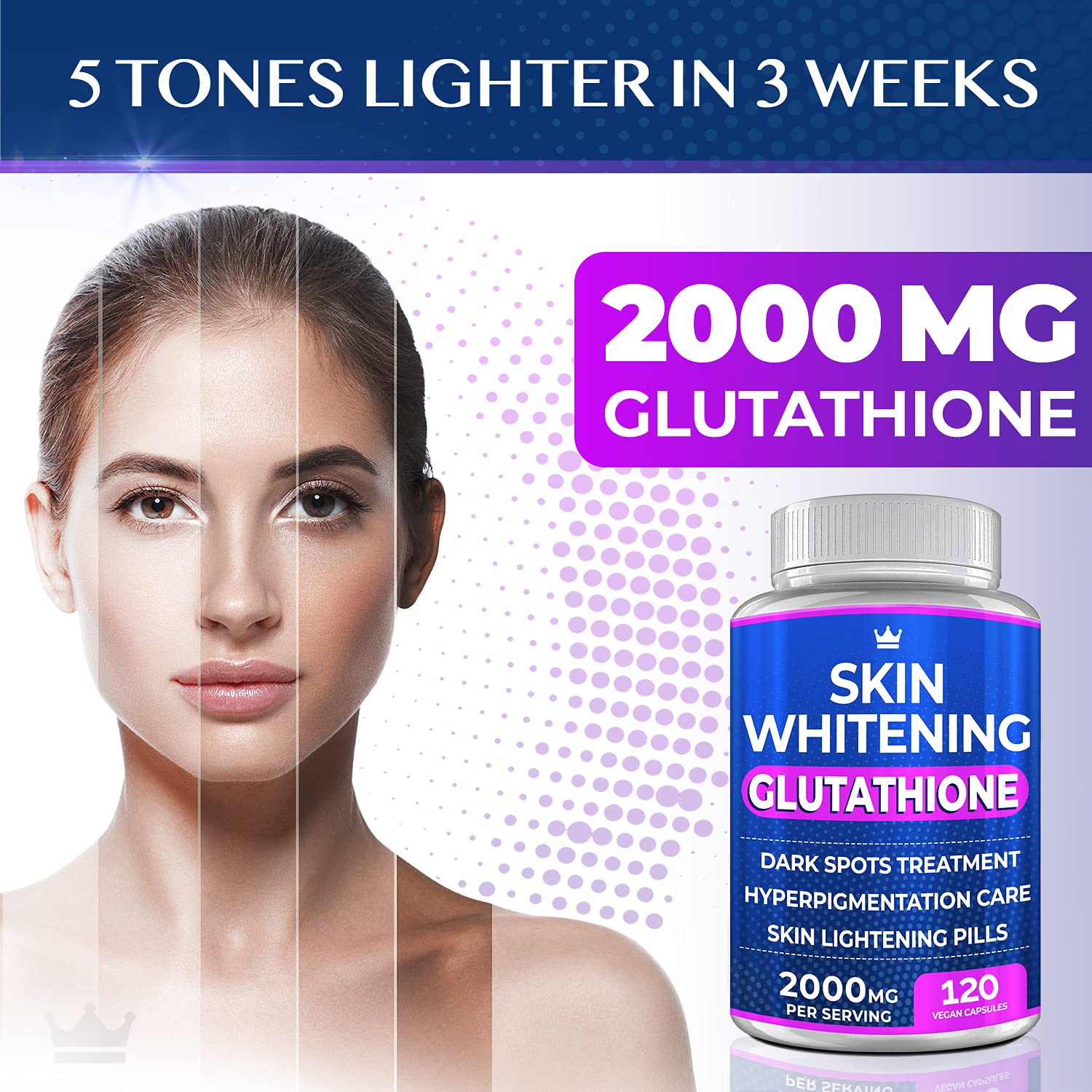 Glutathione Whitening Pills - 120 Capsules 2000mg Glutathione - Effective Skin Lightening NORTHERN CROWN COSMETICS