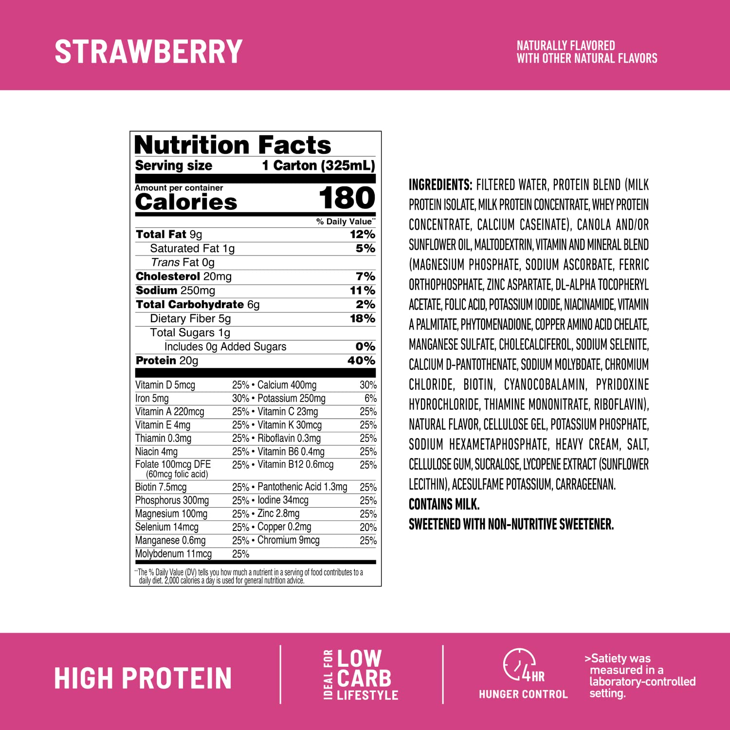 SlimFast Protein Shake, Strawberry- 20g Protein, Meal Replacement Shake Ready to Drink SlimFast