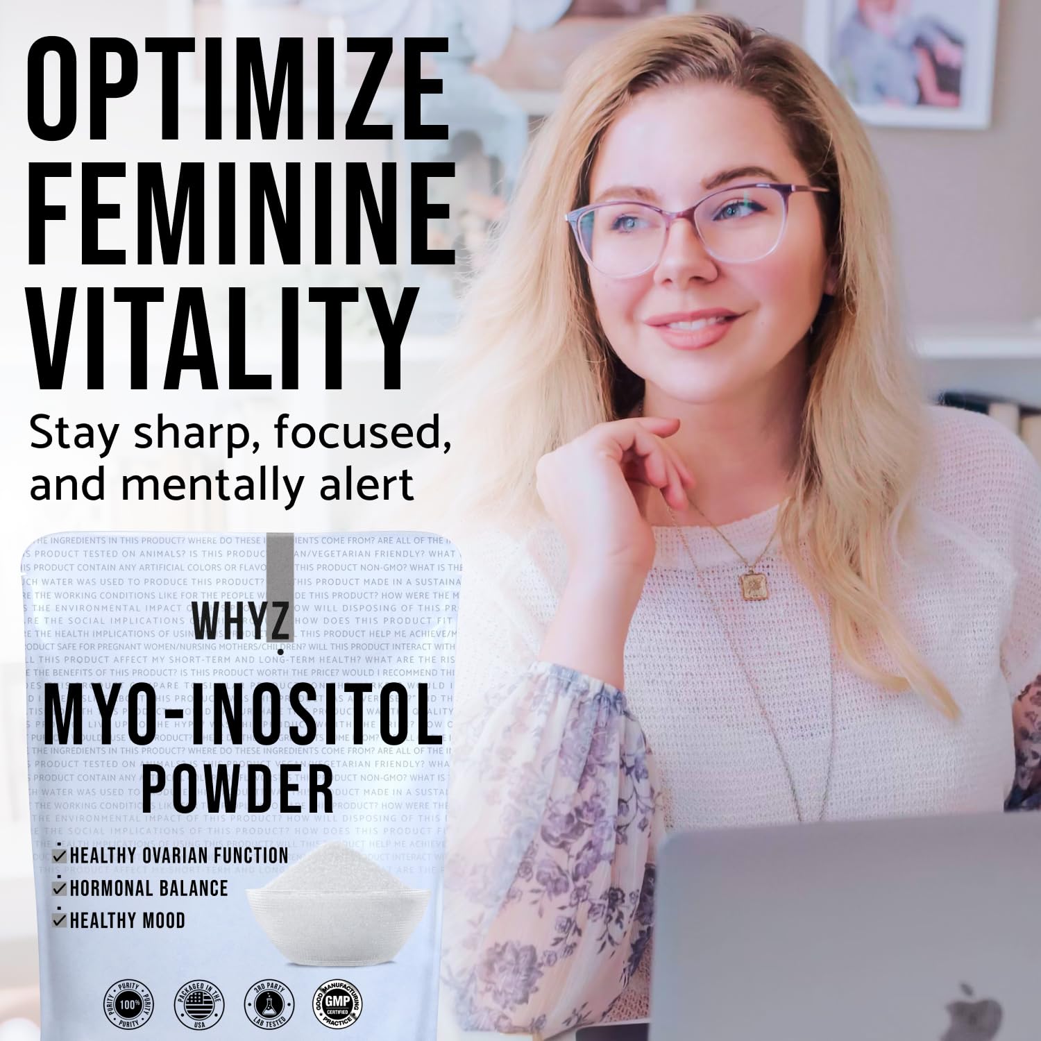 Myo-Inositol Powder 8oz, Natural Myo Inositol Supplement for Ovarian Support WHYZ
