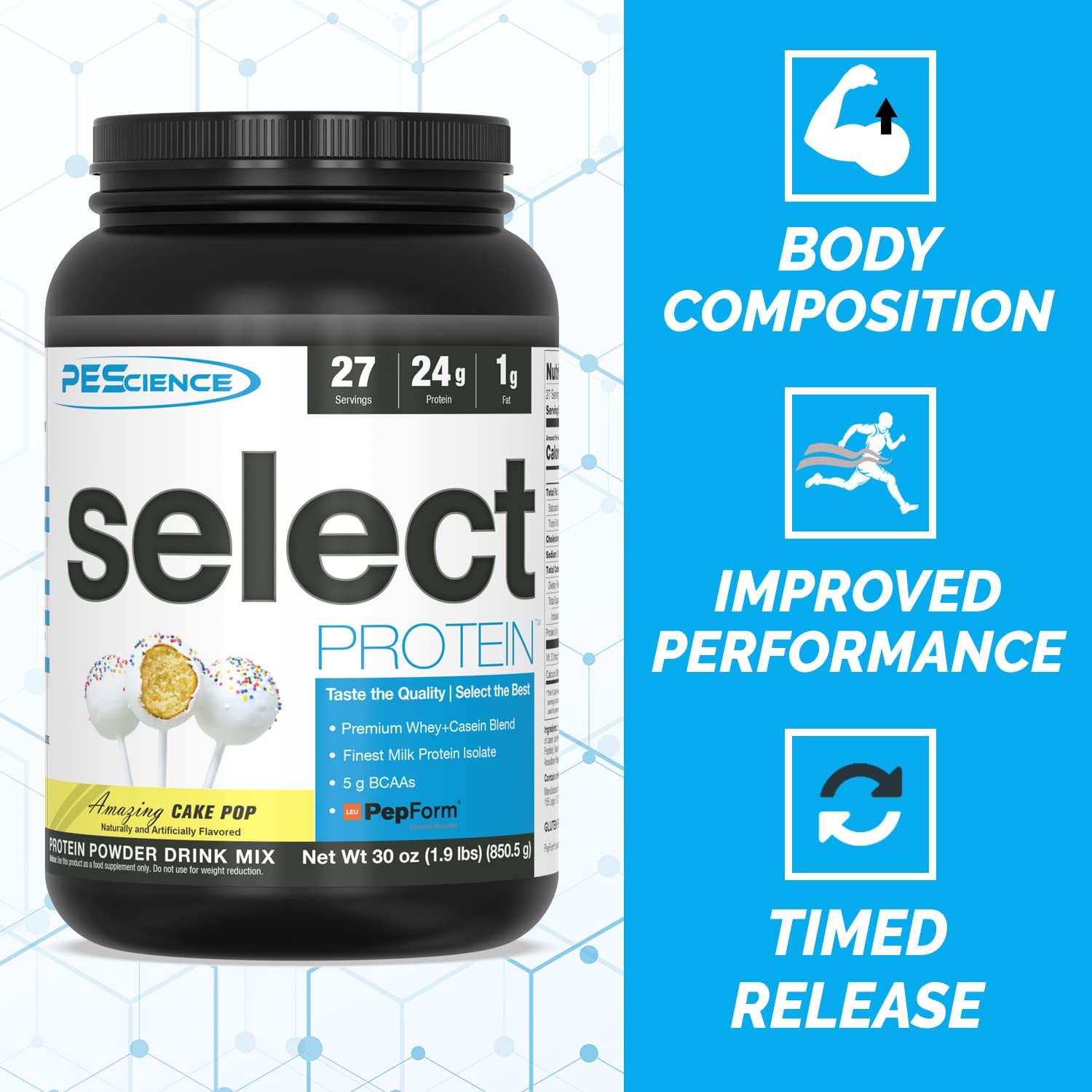 PEScience Select Low Carb Protein Powder, Cake Pop, 27 Serving, Keto Friendly PEScience