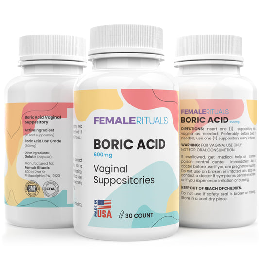 FEMALE RITUALS Boric Acid Suppositories for Women 600mg 30 Pack - Odor & Yeast Solution Boric Acid