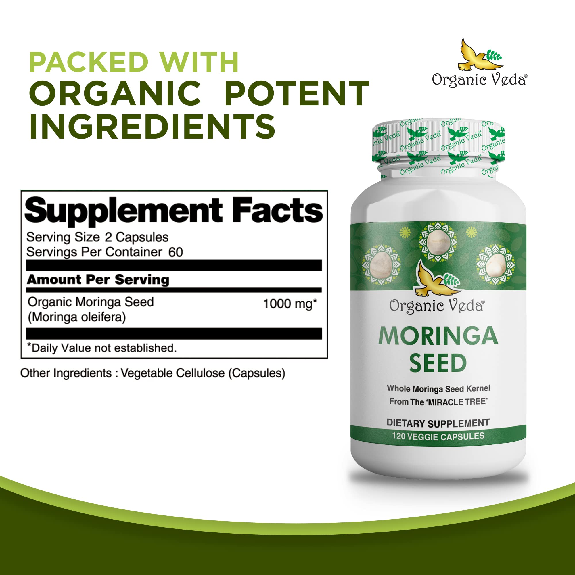 Organic Veda Moringa Seed Capsules - Pure Organic Moringa Capsules Seed Powder Organic Veda