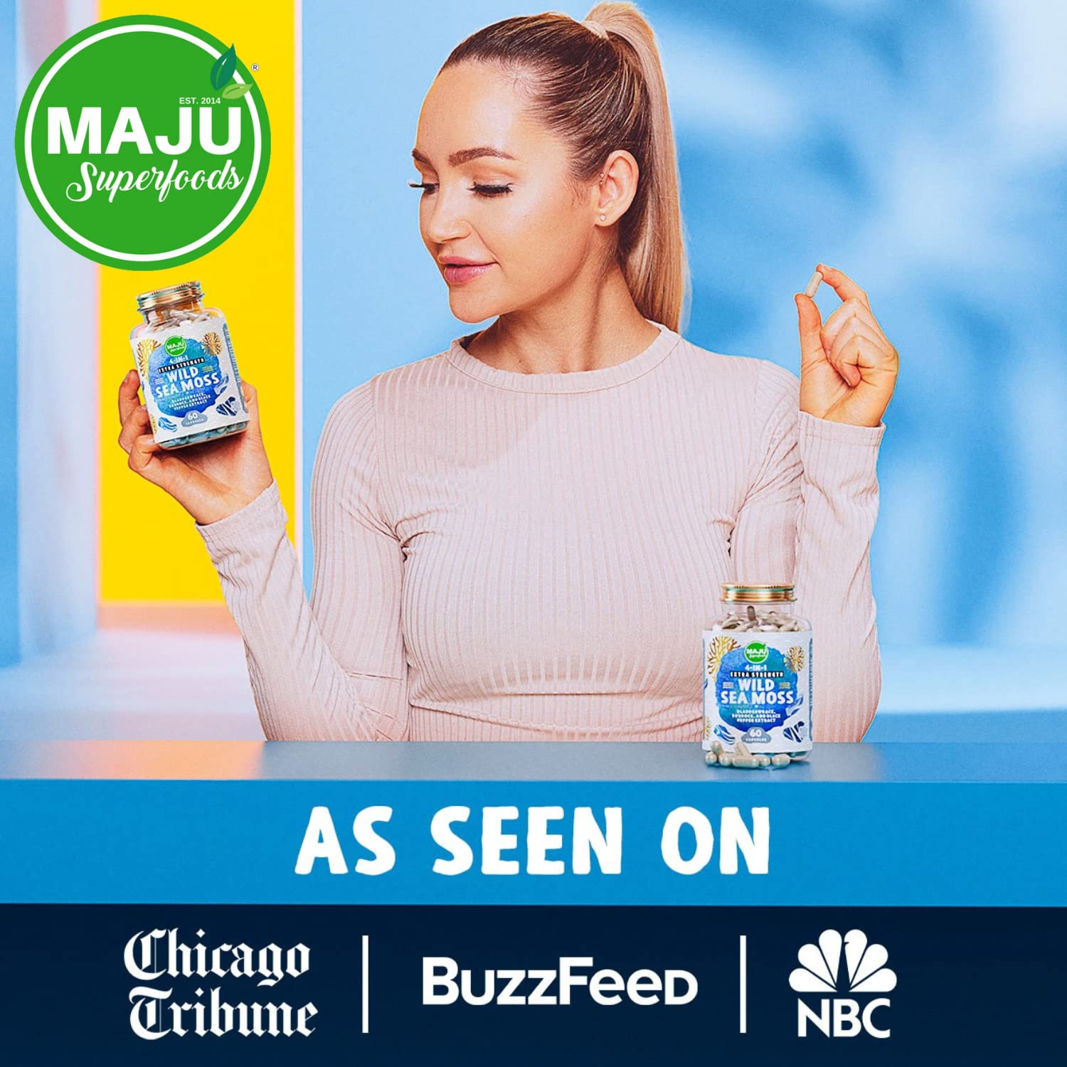 MAJU 4-in-1 Organic Sea Moss Capsules, Wild Chondrus Crispus, Seamoss Maju Superfoods