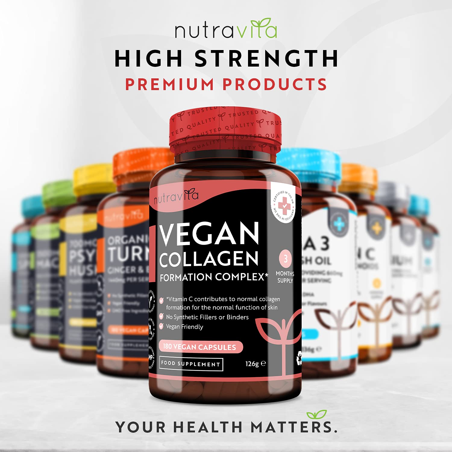 Vegan Collagen 1000mg Advanced Superfood Blend - 180 Capsules (3 Month Supply) Nutravita