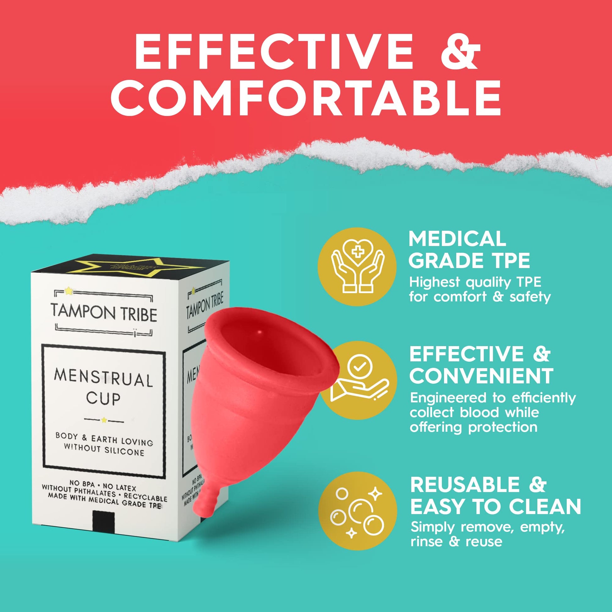 Tampon Tribe - Reusable Menstrual Cup, Easy to Clean TPE-Based Period Essential, Silicone-Free Tampon Tribe