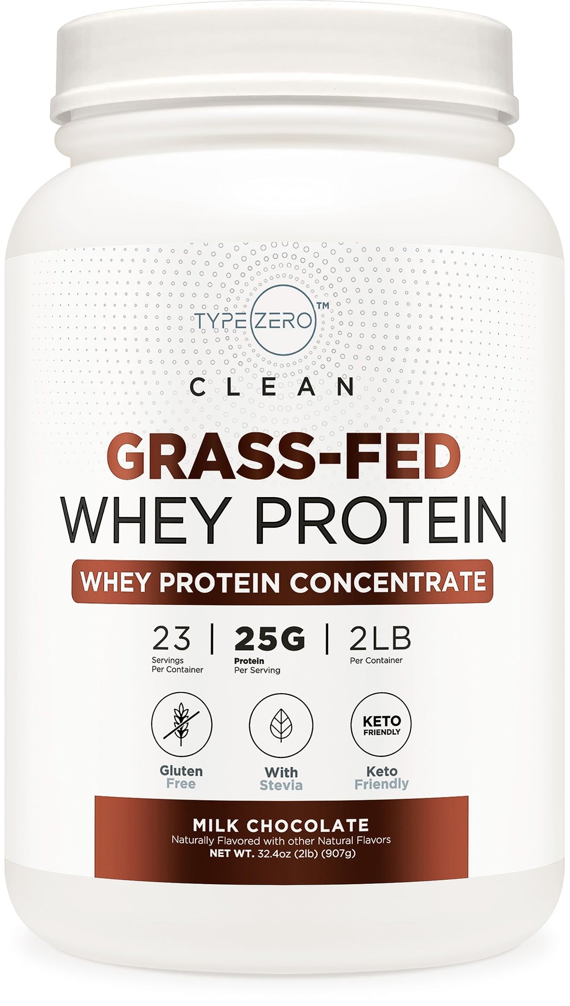 Type Zero Grass Fed Whey Protein Concentrate Powder (Chocolate, 2LBS) - Gluten Free