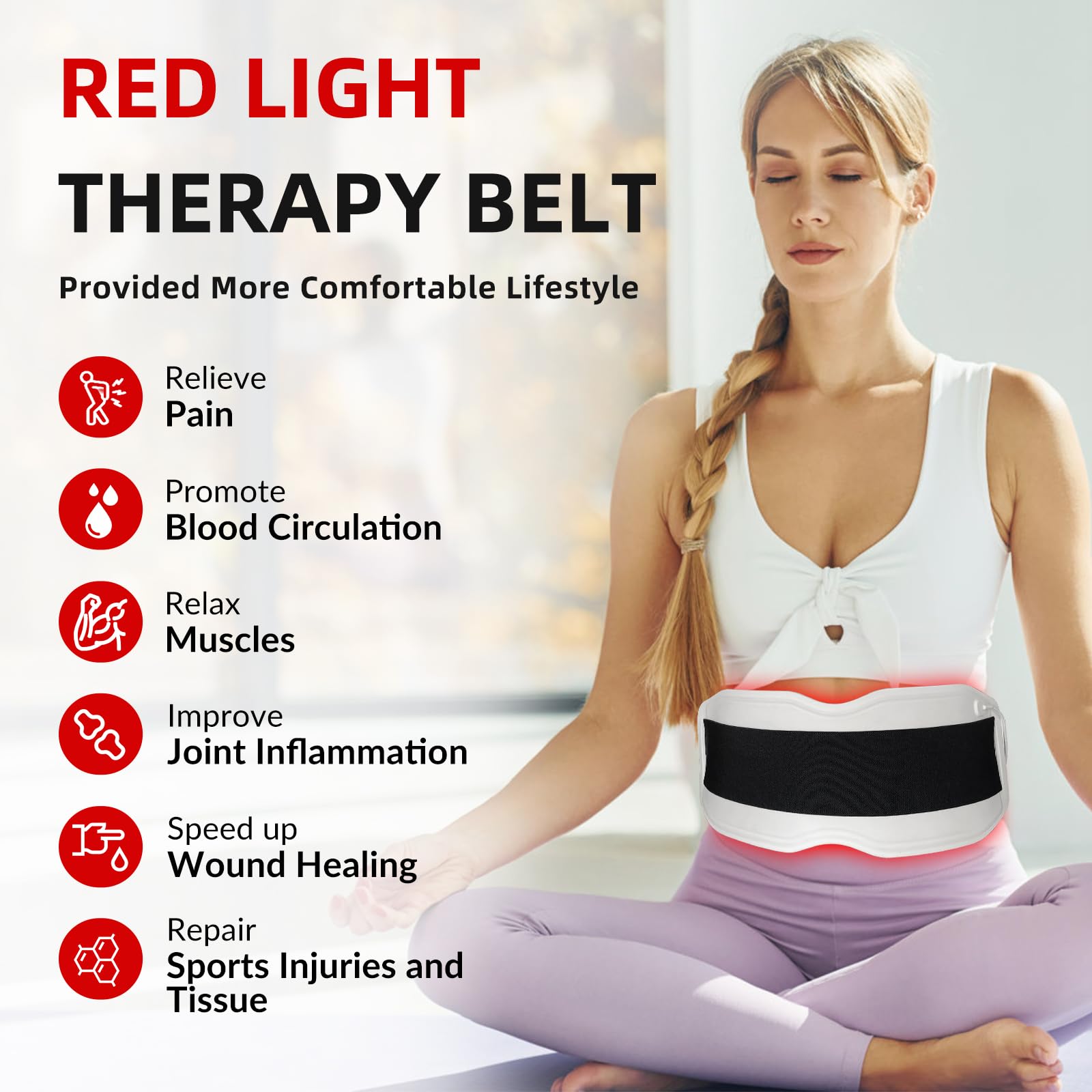 Toponechoice Red Light Therapy Belt, 450pcs 660nm 850nm 940nm, Infrared Light Therapy Toponechoice