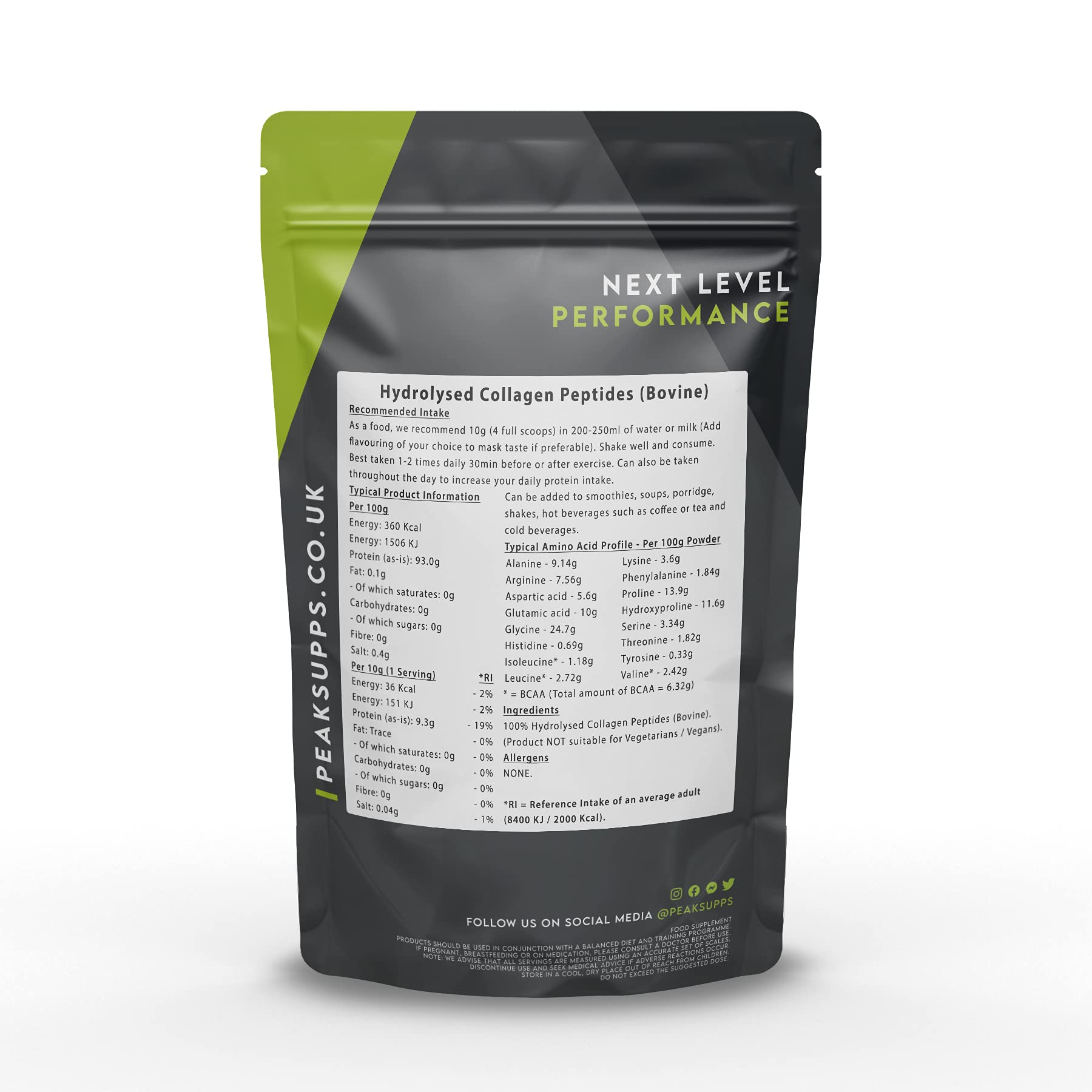 Grass Fed Collagen Powder | Pure Hydrolysed Bovine Protein Peptides (1Kg) Peak Supps