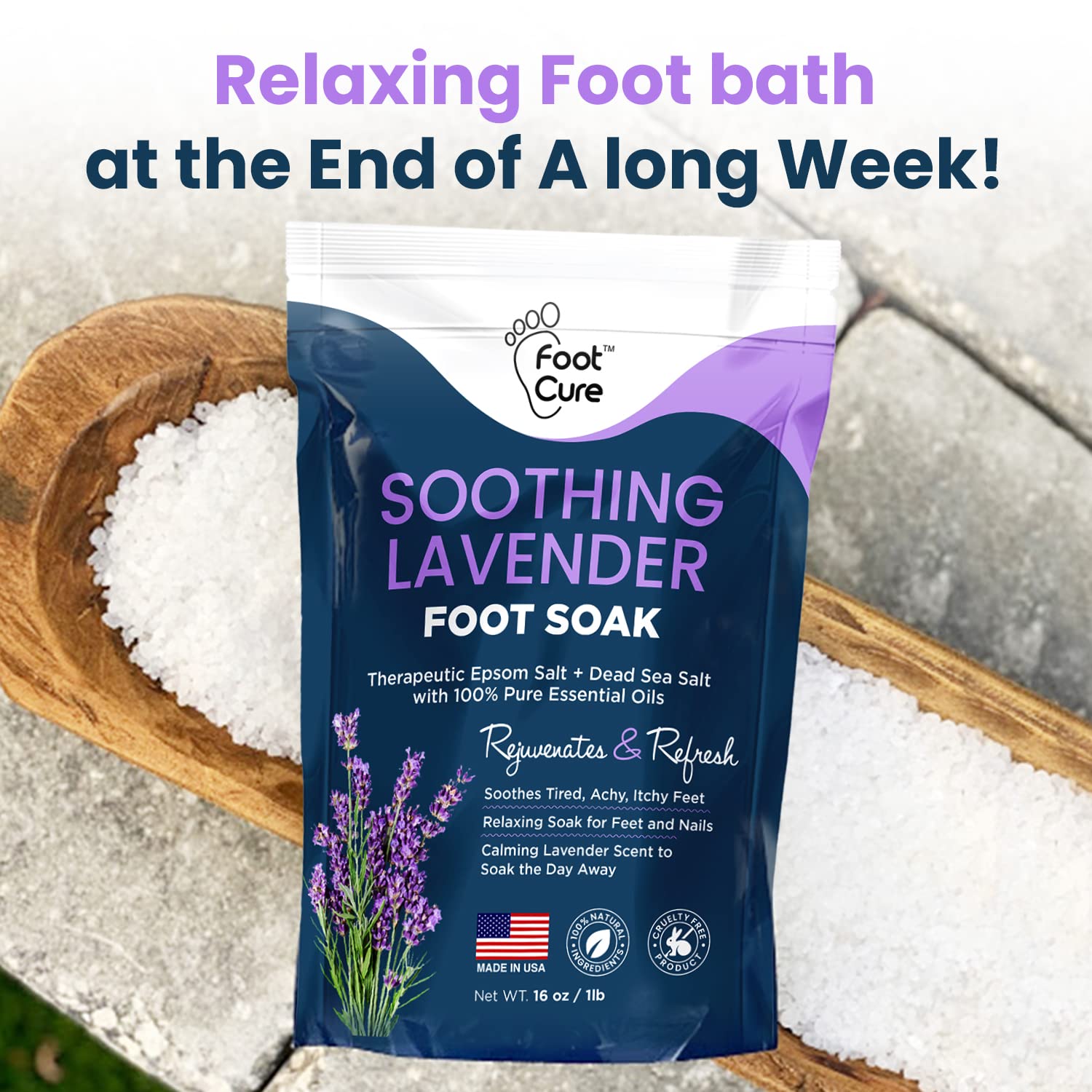 Soothing Lavender Foot Soak with Epsom Salt - Best Toenail Treatment, & Softens Calluses FOOT CURE