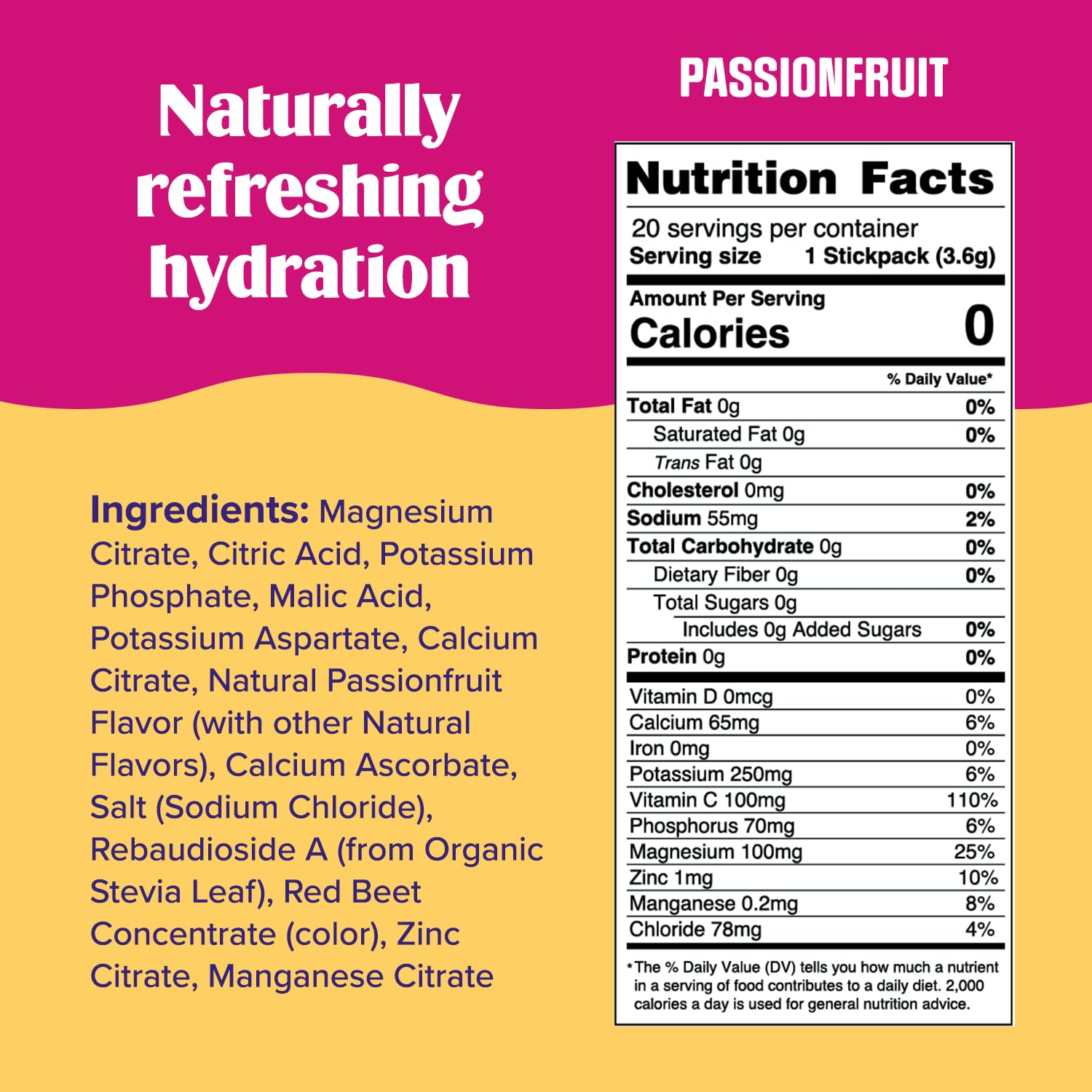 Ultima Replenisher Daily Electrolyte Drink Mix – Passionfruit, 20 Stickpacks – Hydration Ultima Replenisher