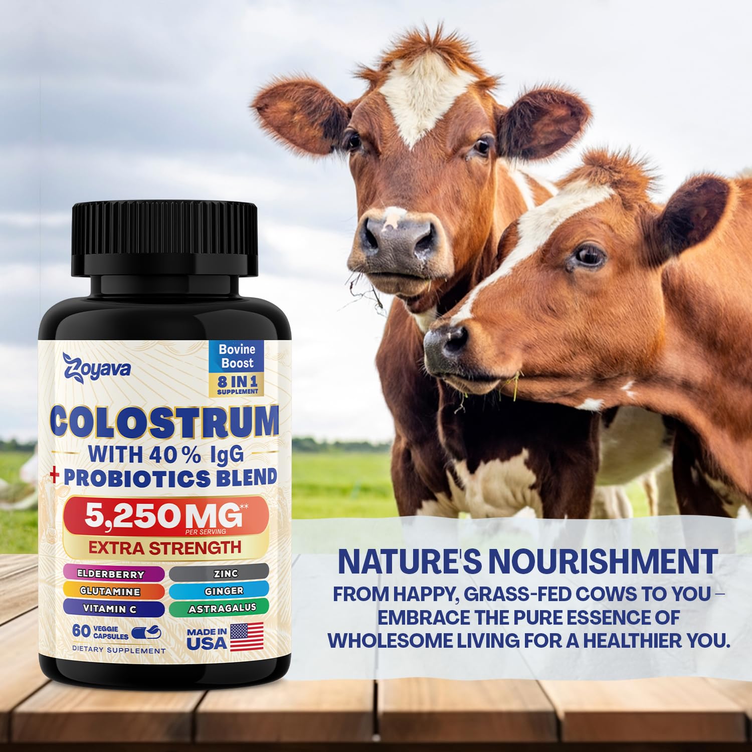 Bovine Colostrum Supplement Capsules 5250 MG, Grass Fed Cow Colostrum Zoyava