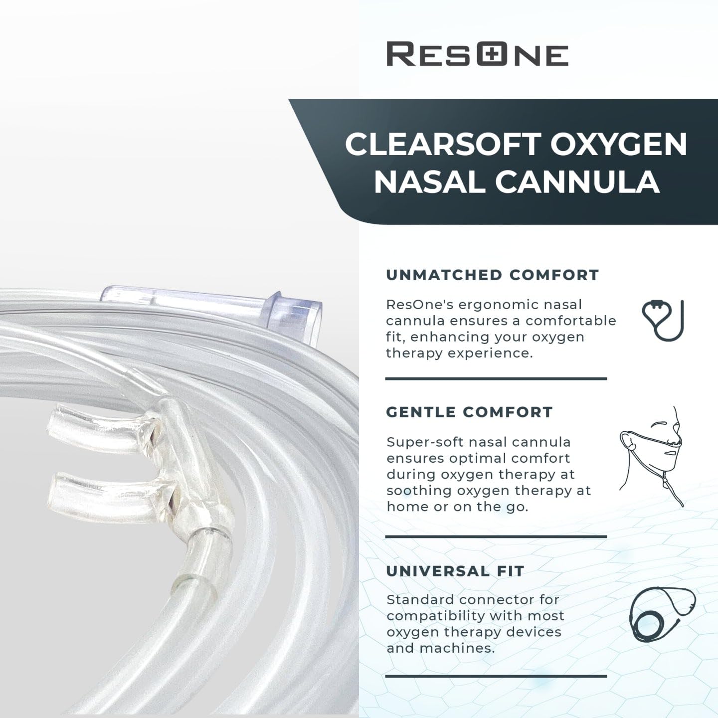 ResOne Soft Nasal Cannula 5-Pack - Oxygen Cannula, Curved Prongs, 4Ft Crush-Resistant Tubing ResOne