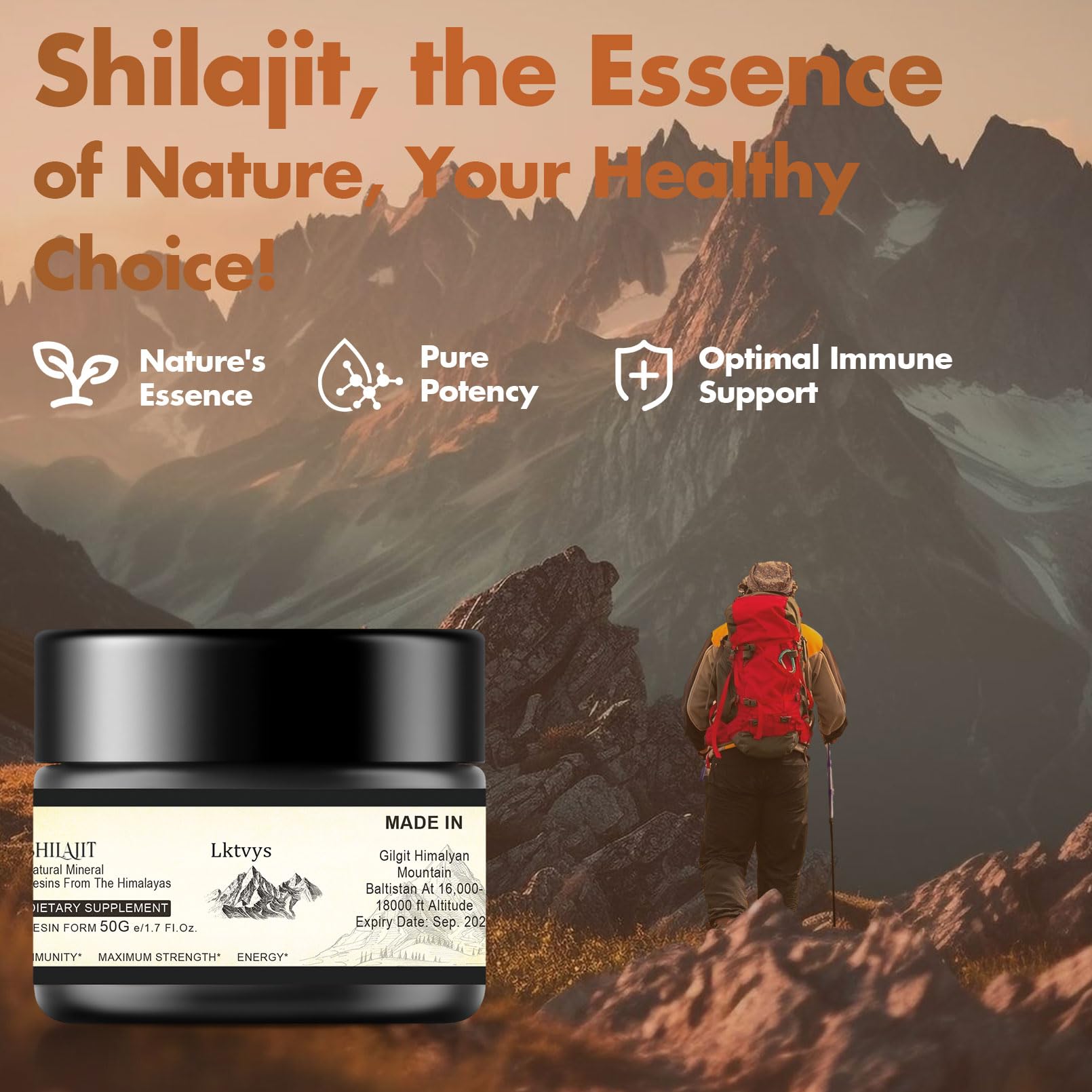 Shilajit Pure Himalayan Organic - Pure Original Shilajit, 50g(Large Volume), Enriched Lktvys