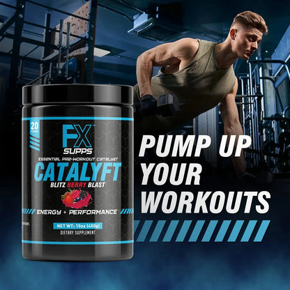 FX Supps Catalyft Pre-Workout PowderDrink for Men and Women Blitz Berry Blast Dietary SupplementMix with Creatine,Caffeine & Beta-Alanine | Best for Energy Pump,Muscle Gain & Focus,20 Servings(1 Pack)
