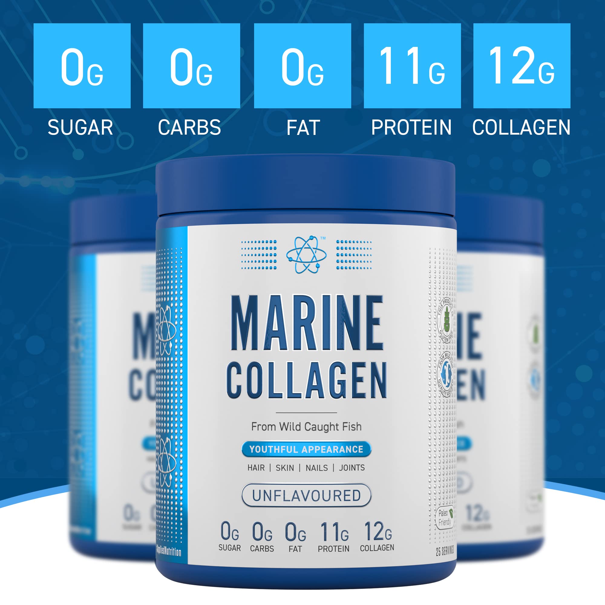 Applied Nutrition Marine Collagen Powder - Hydrolysed Collagen Protein, Healthy Skin, Hair, Nails Applied Nutrition