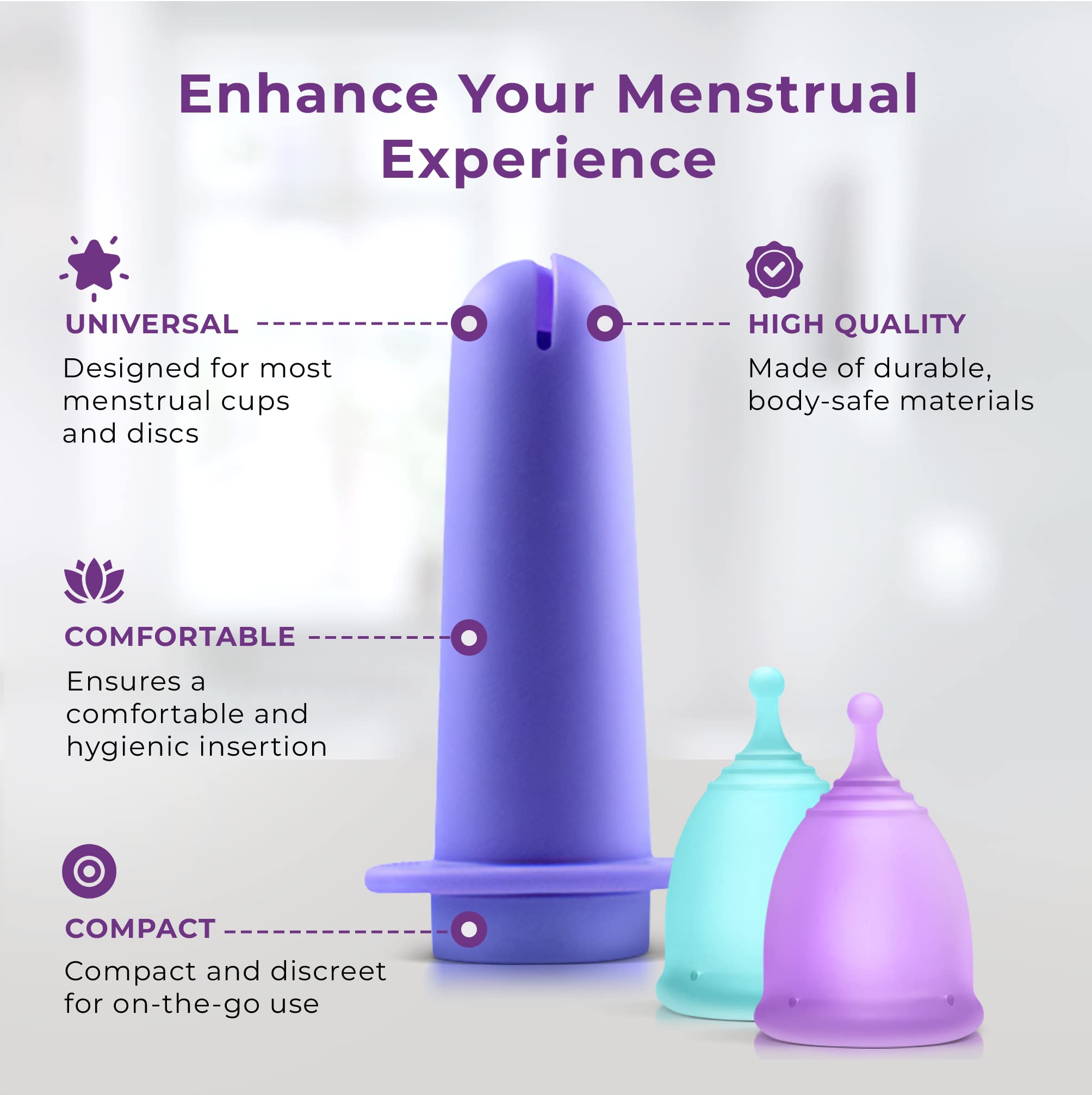 Ecoblossom Menstrual Cup Applicator Tool - Comfortable & Easy Insertion - Compatible EcoBlossom