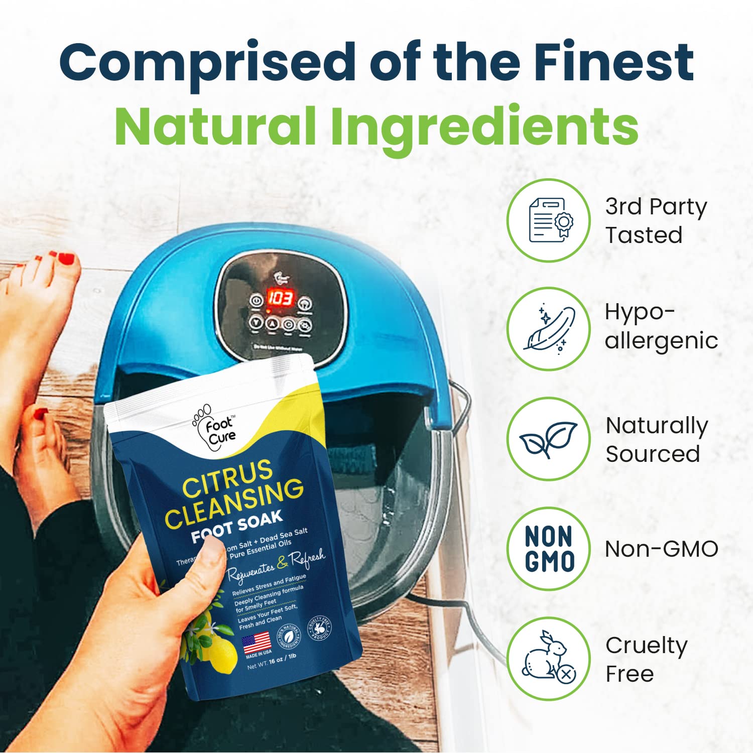 Foot Soak with Epsom Salts- Variety Pack of 4- Tea Tree Oil, Muscle Relief, Calming FOOT CURE