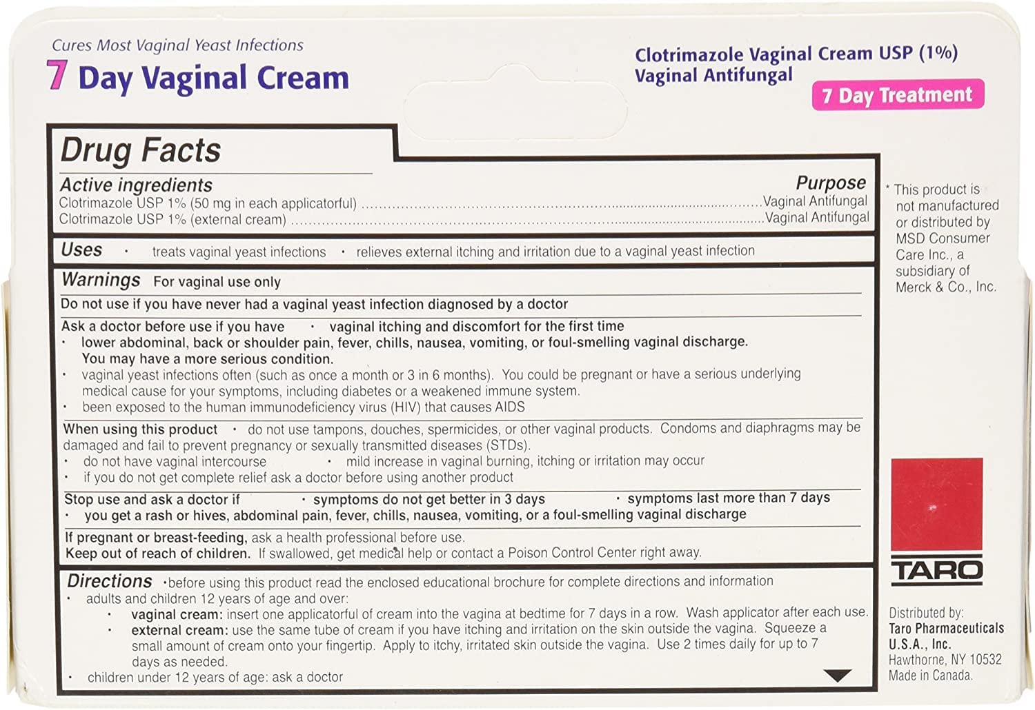 Taro Clotrimazole 7 Vaginal Cream 45 g (Pack of 6) TARO
